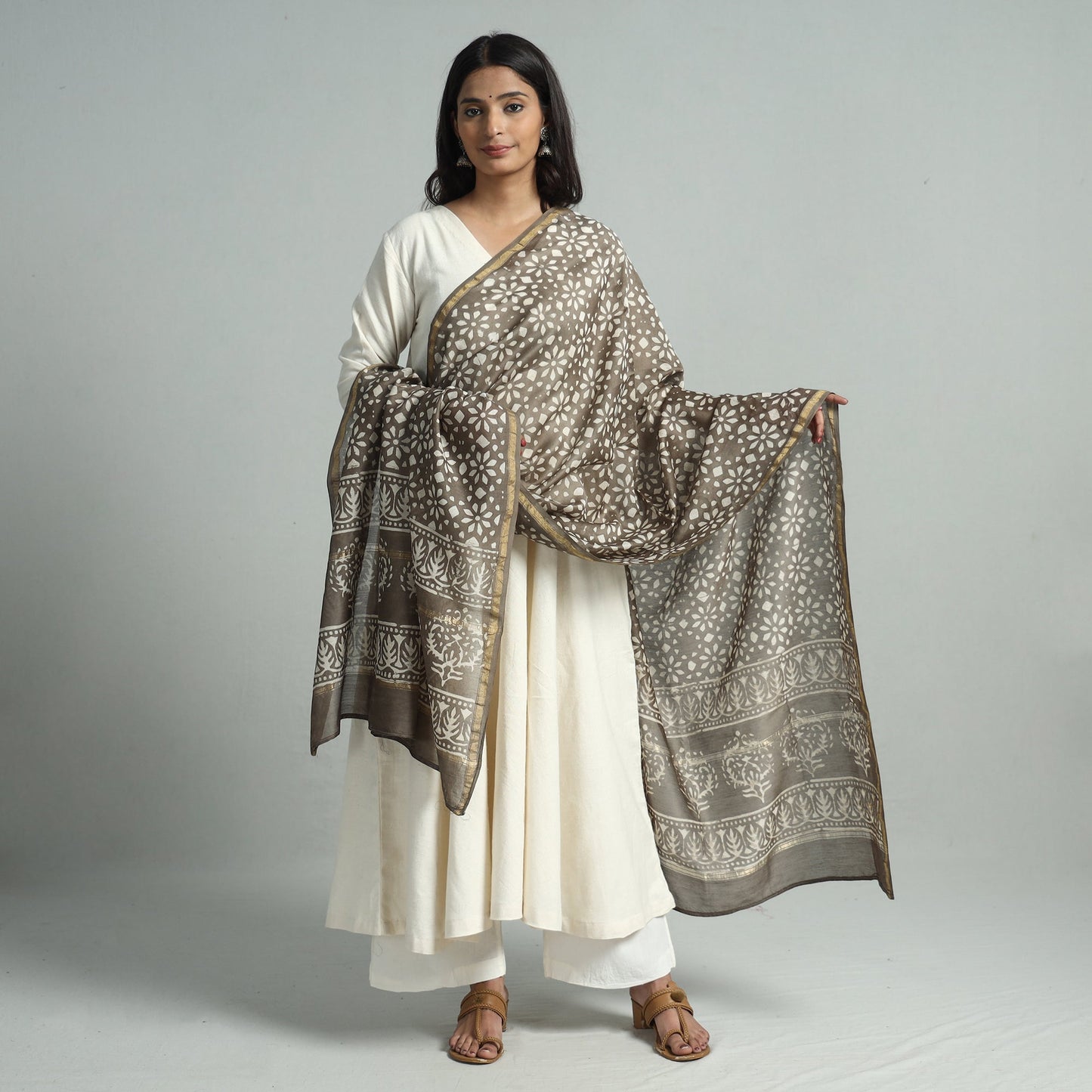 Pipad Block Printed Handloom Chanderi Silk Dupatta 76 Online