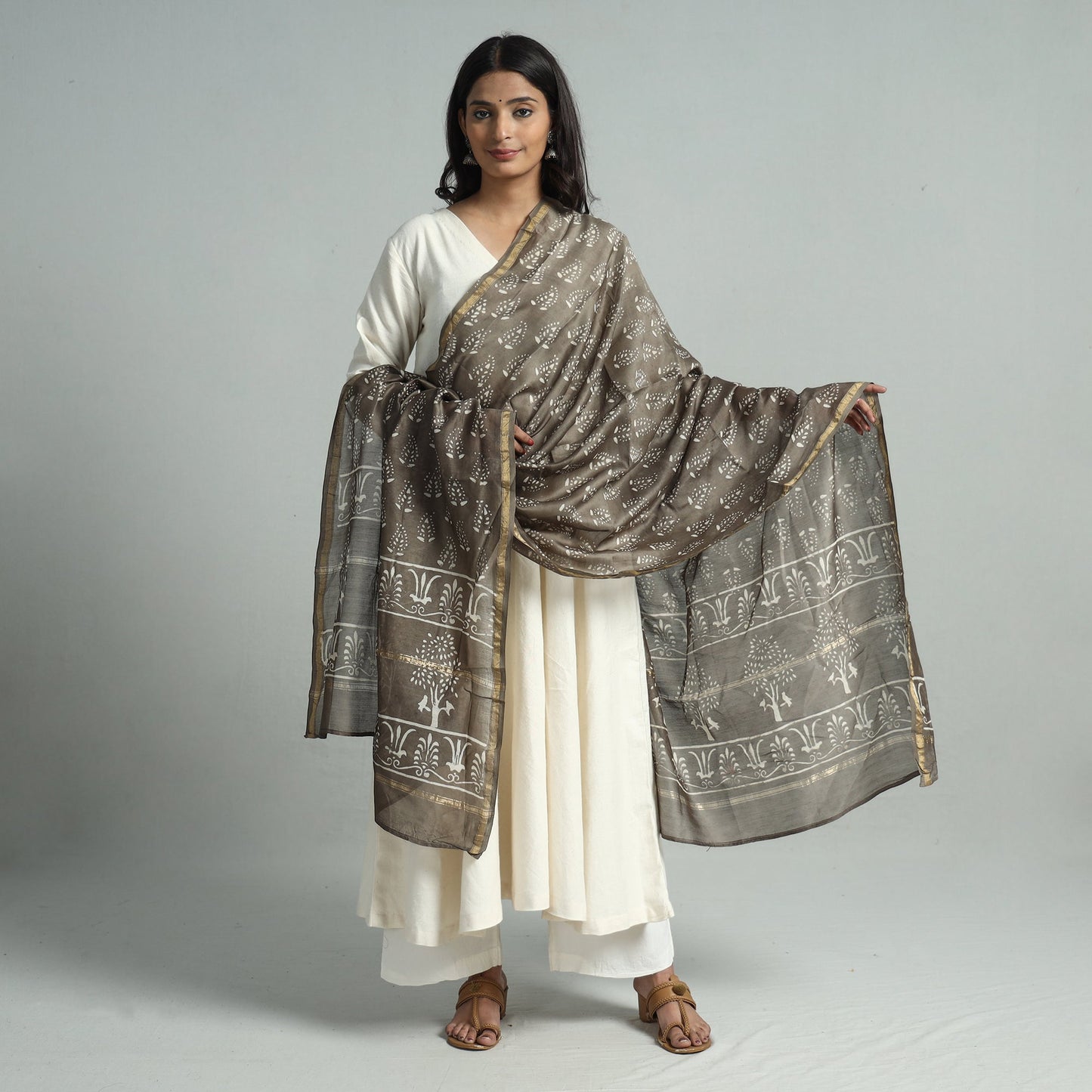 Pipad Block Printed Handloom Chanderi Silk Dupatta 77 Online