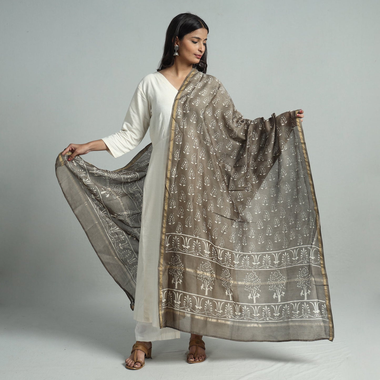 Pipad Block Printed Handloom Chanderi Silk Dupatta 77 Online