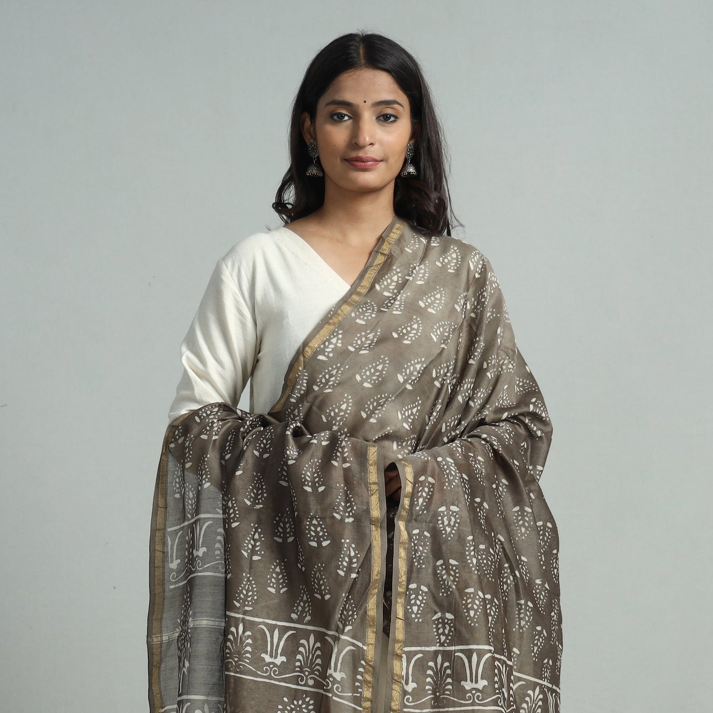 Pipad Block Printed Handloom Chanderi Silk Dupatta 77 Online