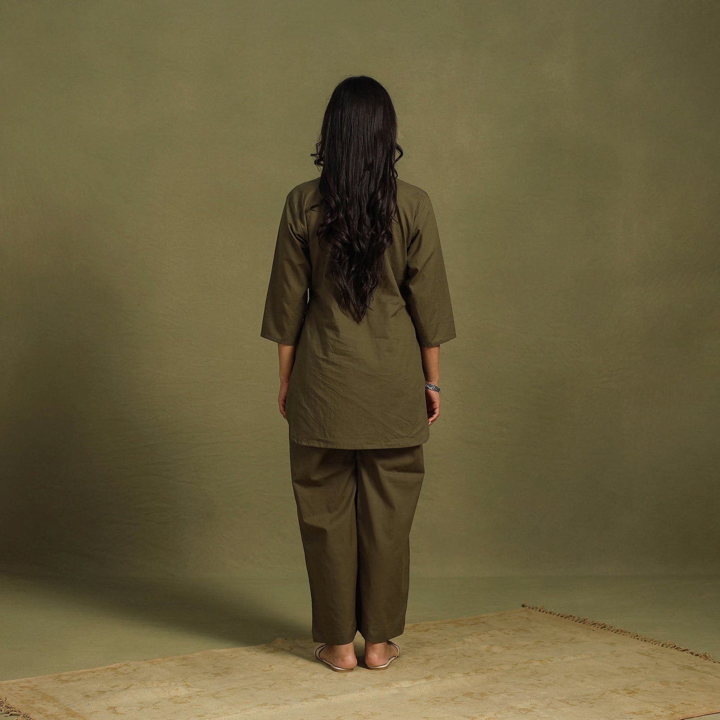 Brown Plain Dyed Cotton Co-Ord Set