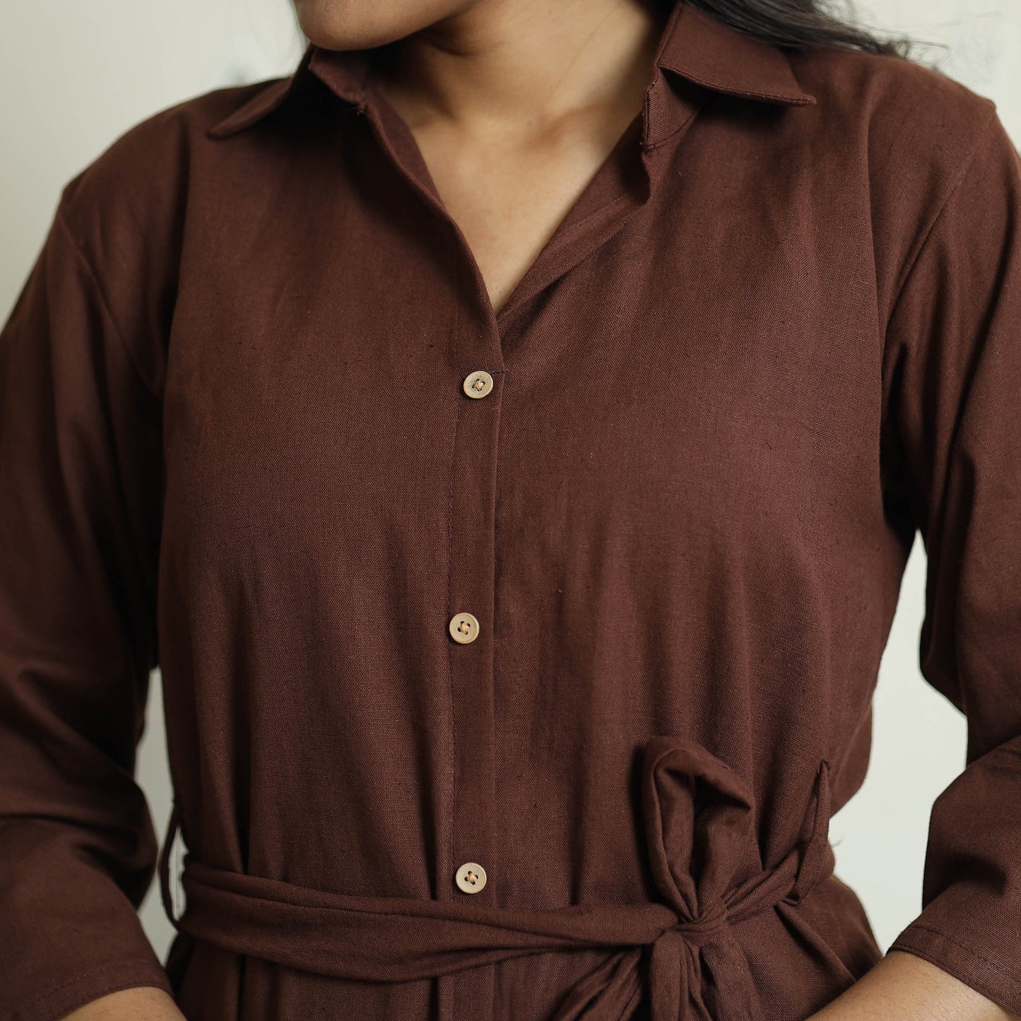 Plain Flex Cotton Collared Neck Buttoned Down Dress