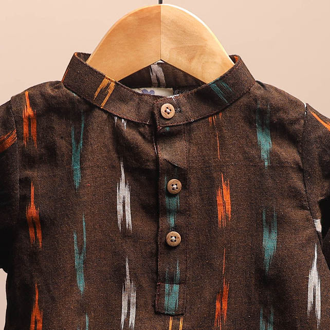 Brown - pochampally ikat cotton kids kurta (6-12 months) 17