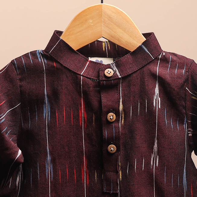 Brown - pochampally ikat cotton kids kurta (6-12 months) 30