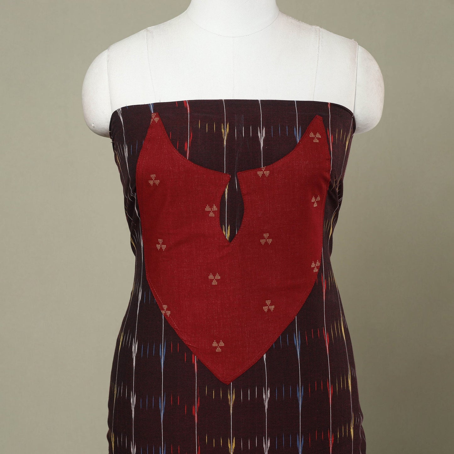 Brown Pochampally Ikat Patchwork Cotton Kurta Material