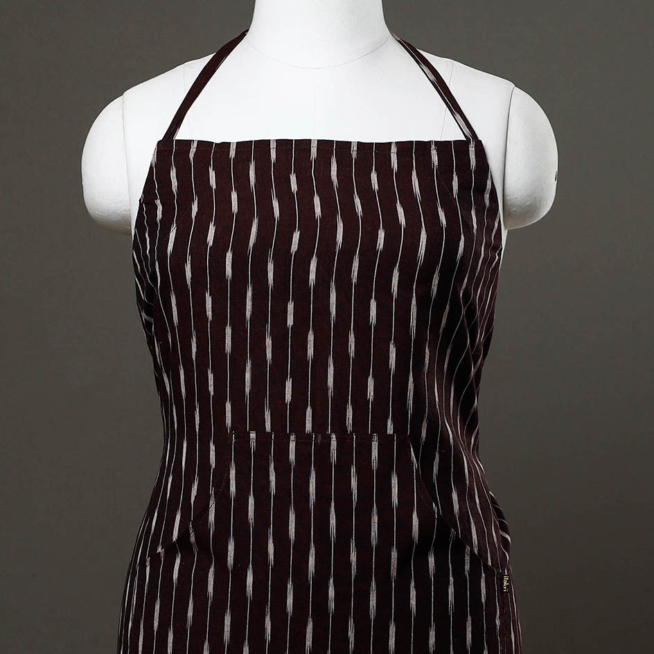 Brown Pochampally Ikat Weave Cotton Apron with Pocket