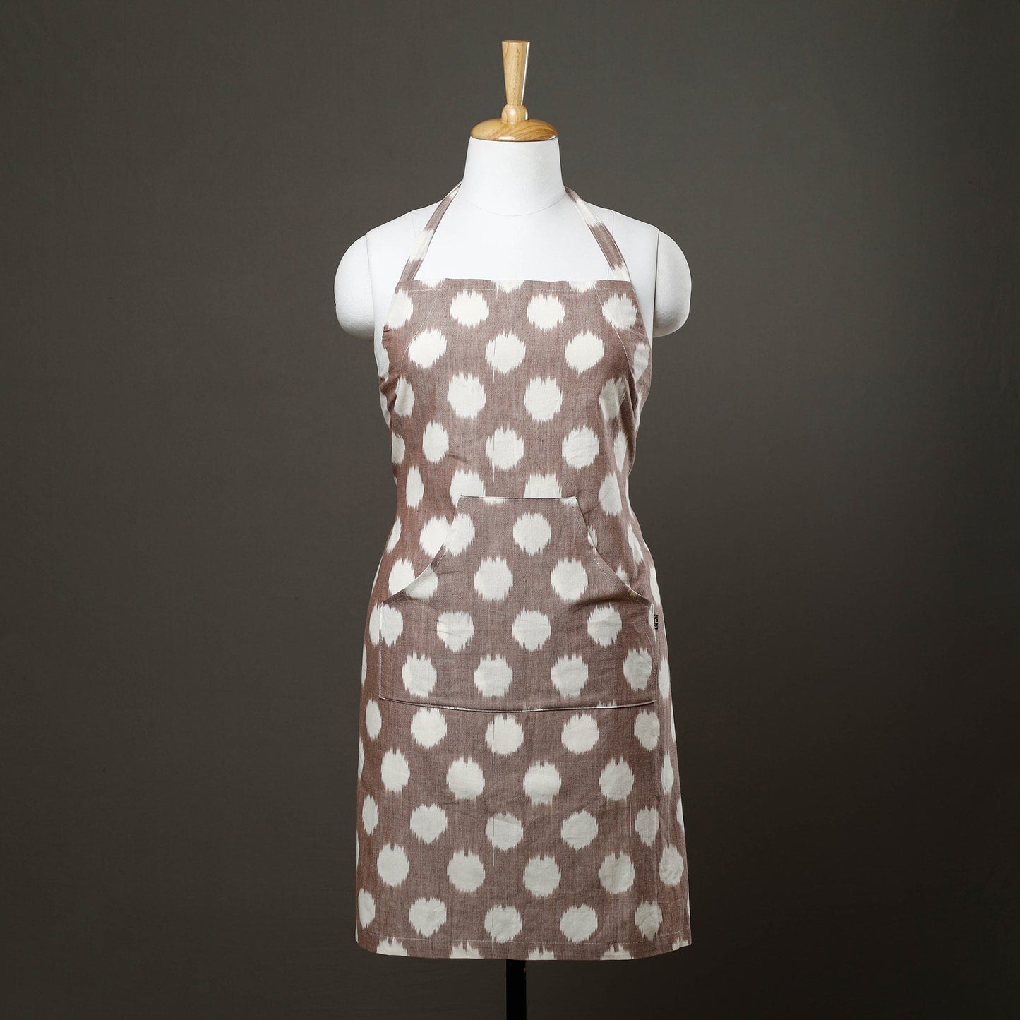 Brown Pochampally Ikat Weave Cotton Apron with Pocket