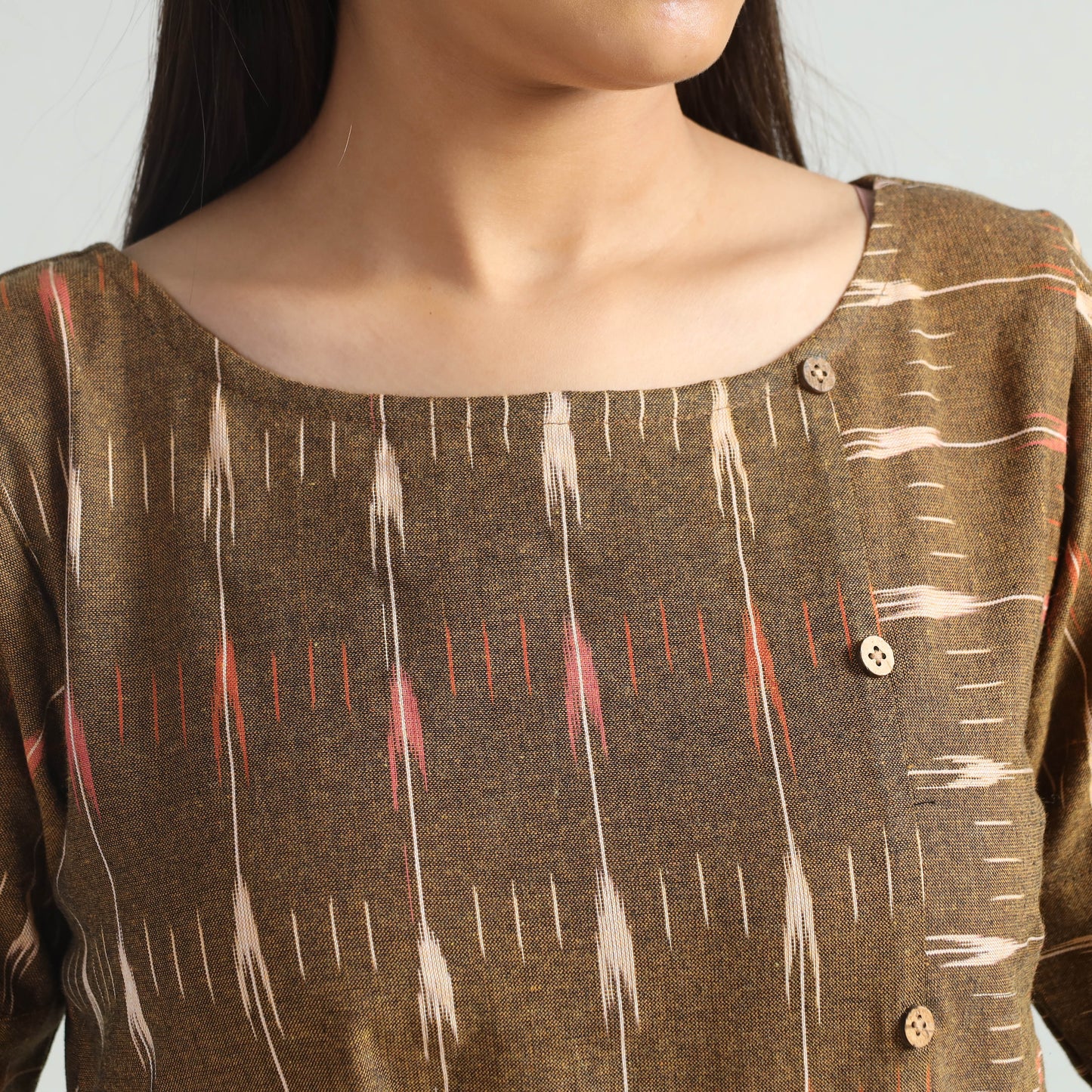 Brown - Pochampally Ikat Weave Cotton Dress