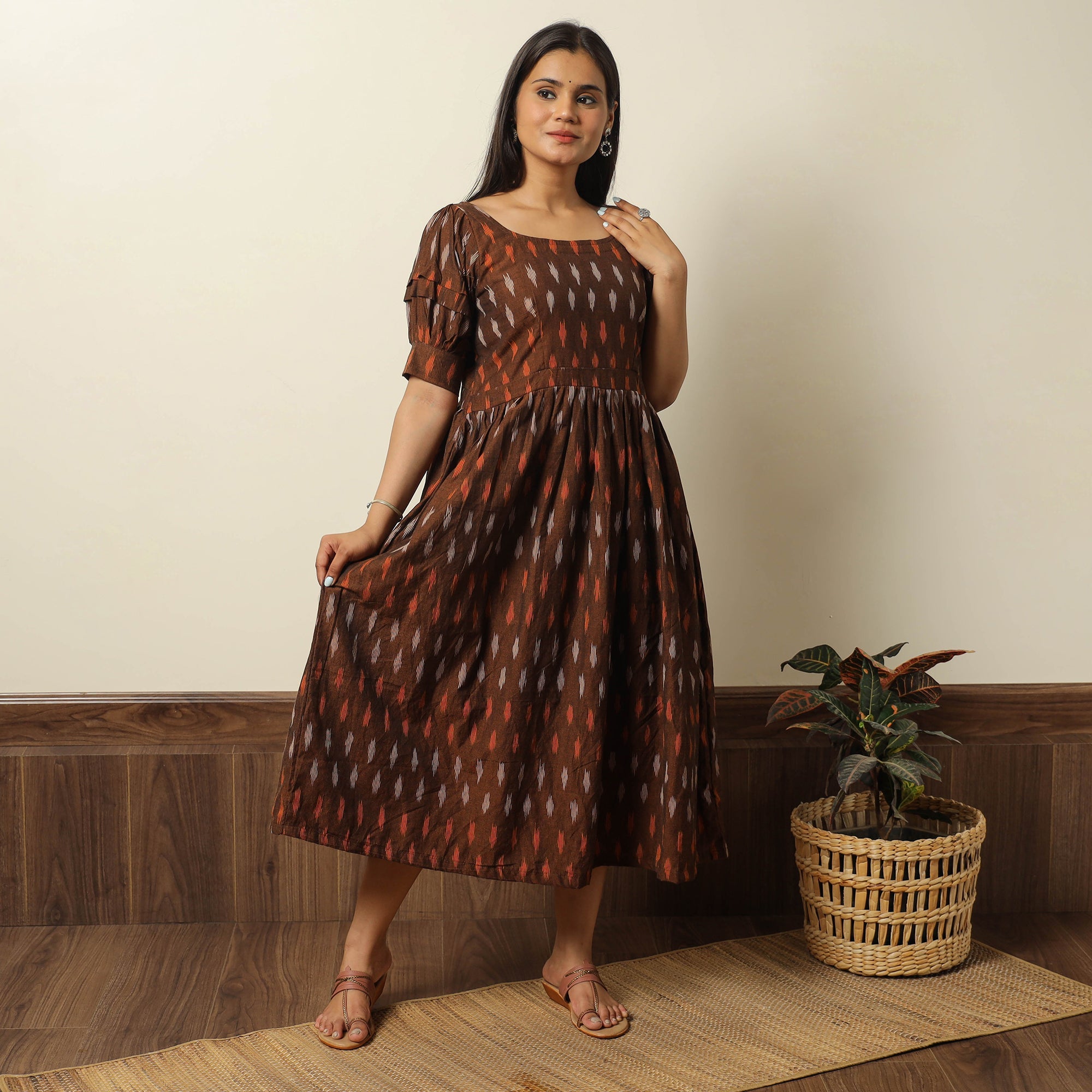 Pochampally Ikat Weave Cotton Flared Dress 14