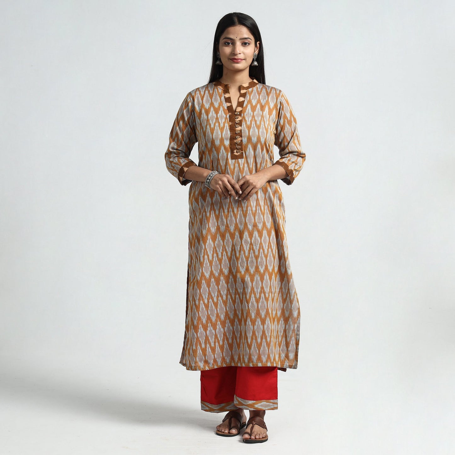 Pochampally Ikat Kurta with Palazzo & Dupatta Set