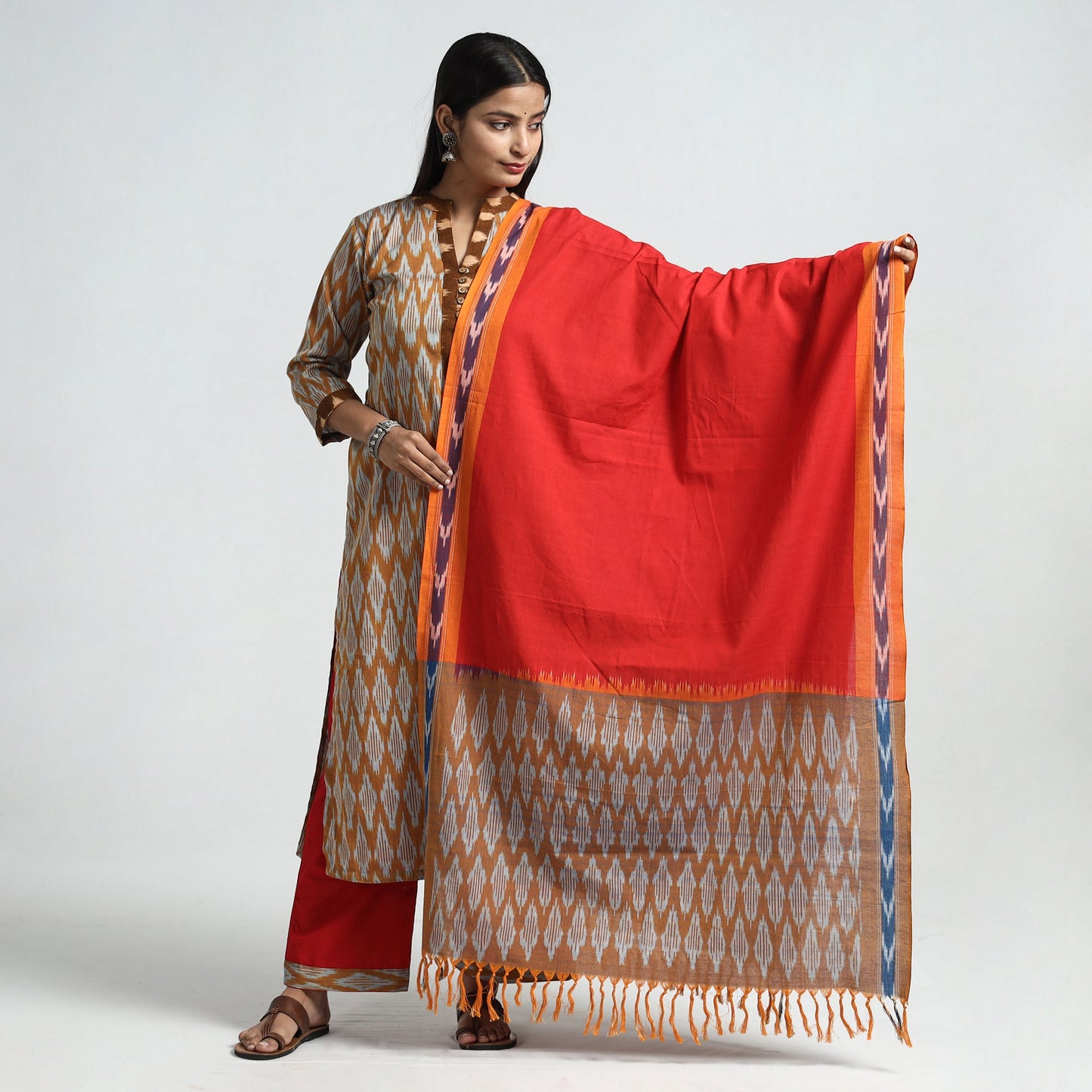 Pochampally Ikat Kurta with Palazzo & Dupatta Set