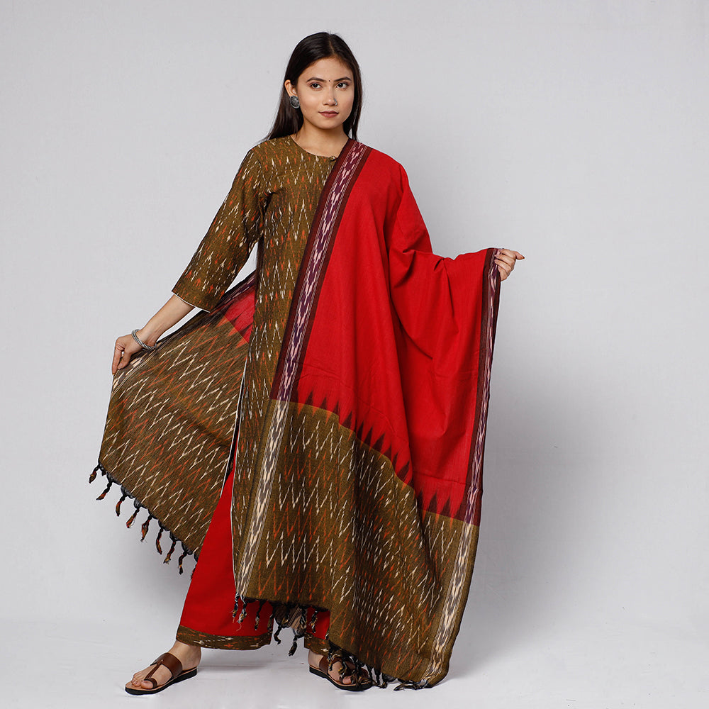 Buy Pochampally Ikat Weave Cotton Kurta with Palazzo & Dupatta Set Online l iTokri.com