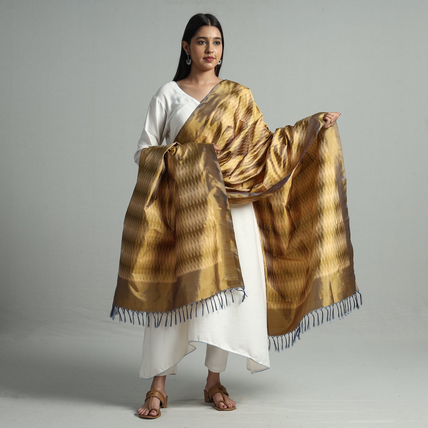 Pochampally Ikat Weave Pure Silk Handloom Dupatta 51 Online at iTokri.com