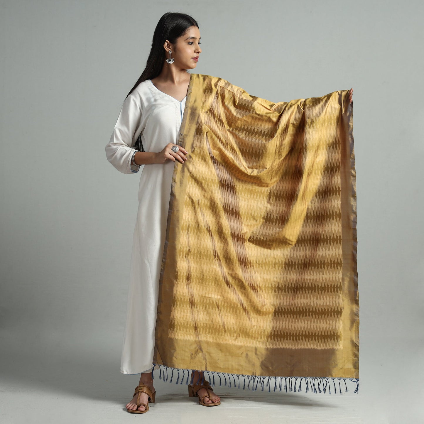 Pochampally Ikat Weave Pure Silk Handloom Dupatta 51 Online at iTokri.com