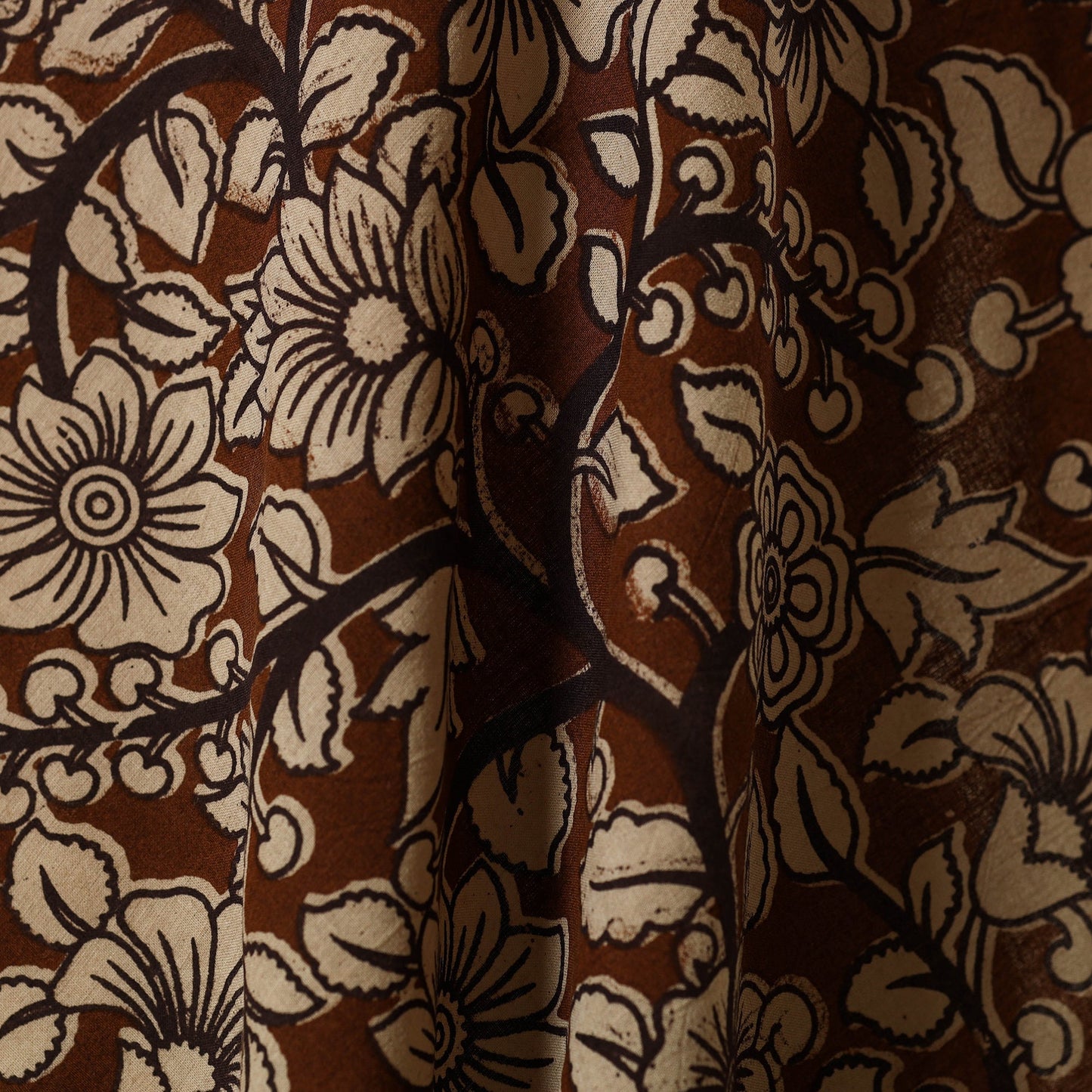 Brown - printed cotton kalamkari fabric 34 - handcrafted