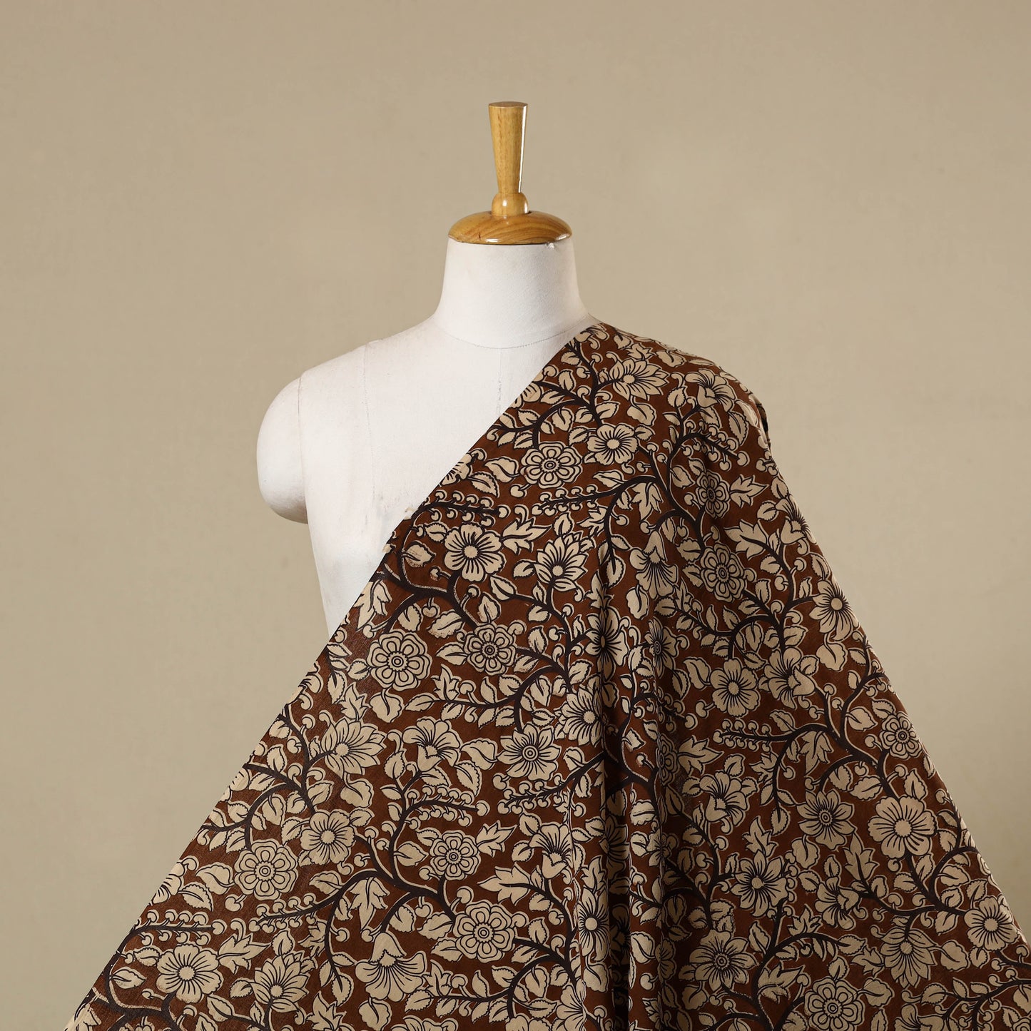 Brown - printed cotton kalamkari fabric 34 - handcrafted