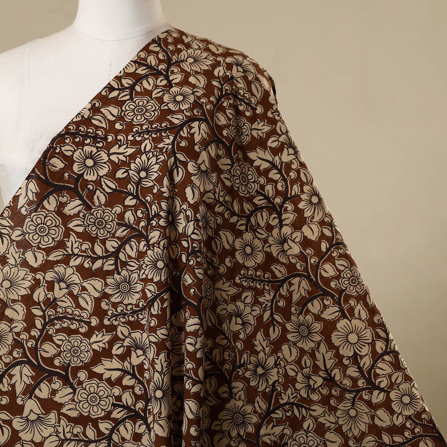 Brown - printed cotton kalamkari fabric 34 - handcrafted