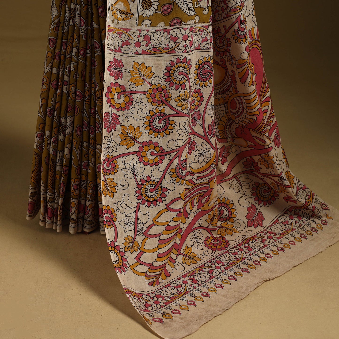 Printed cotton kalamkari saree 18 - handcrafted