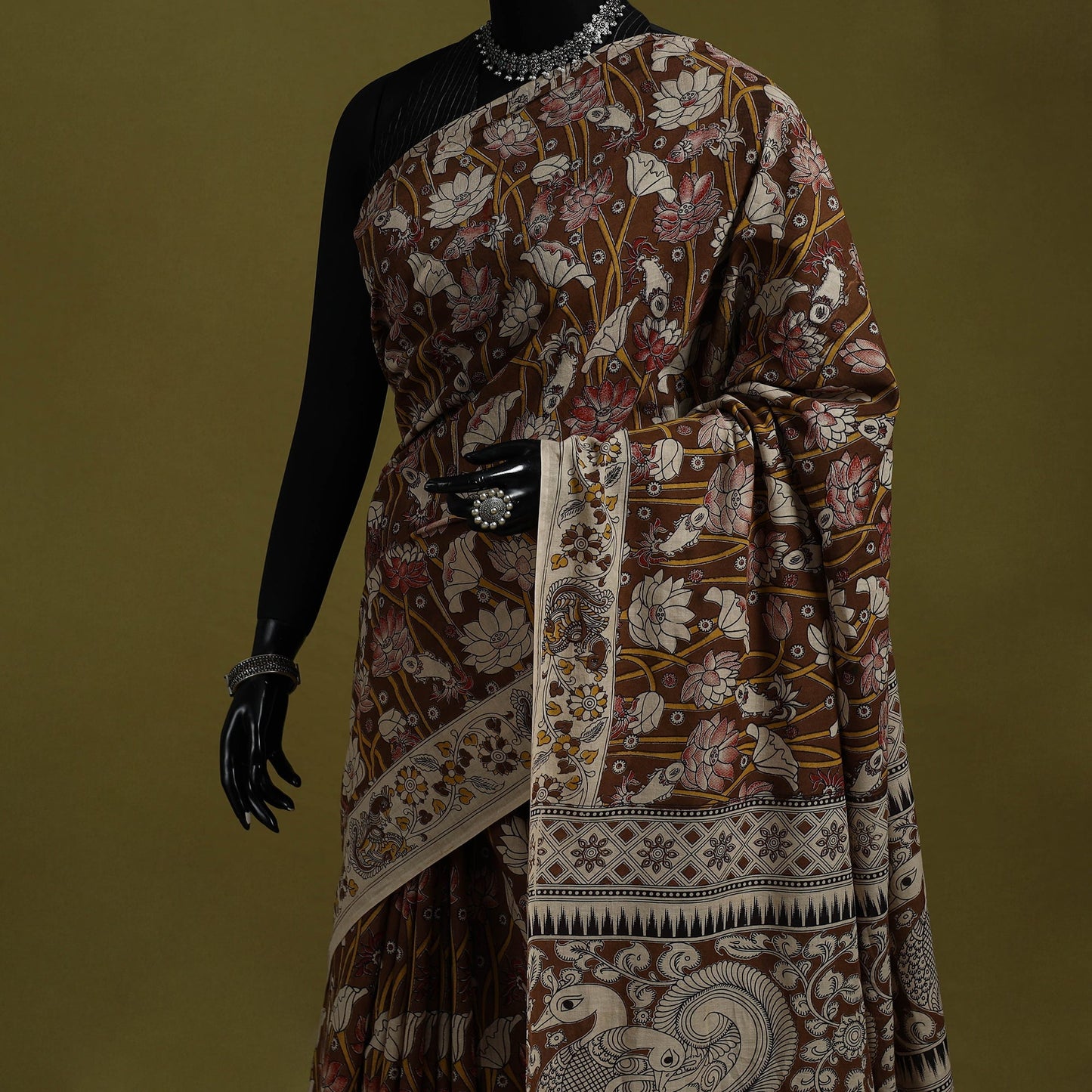 Printed cotton nellore kalamkari saree 08 - handcrafted