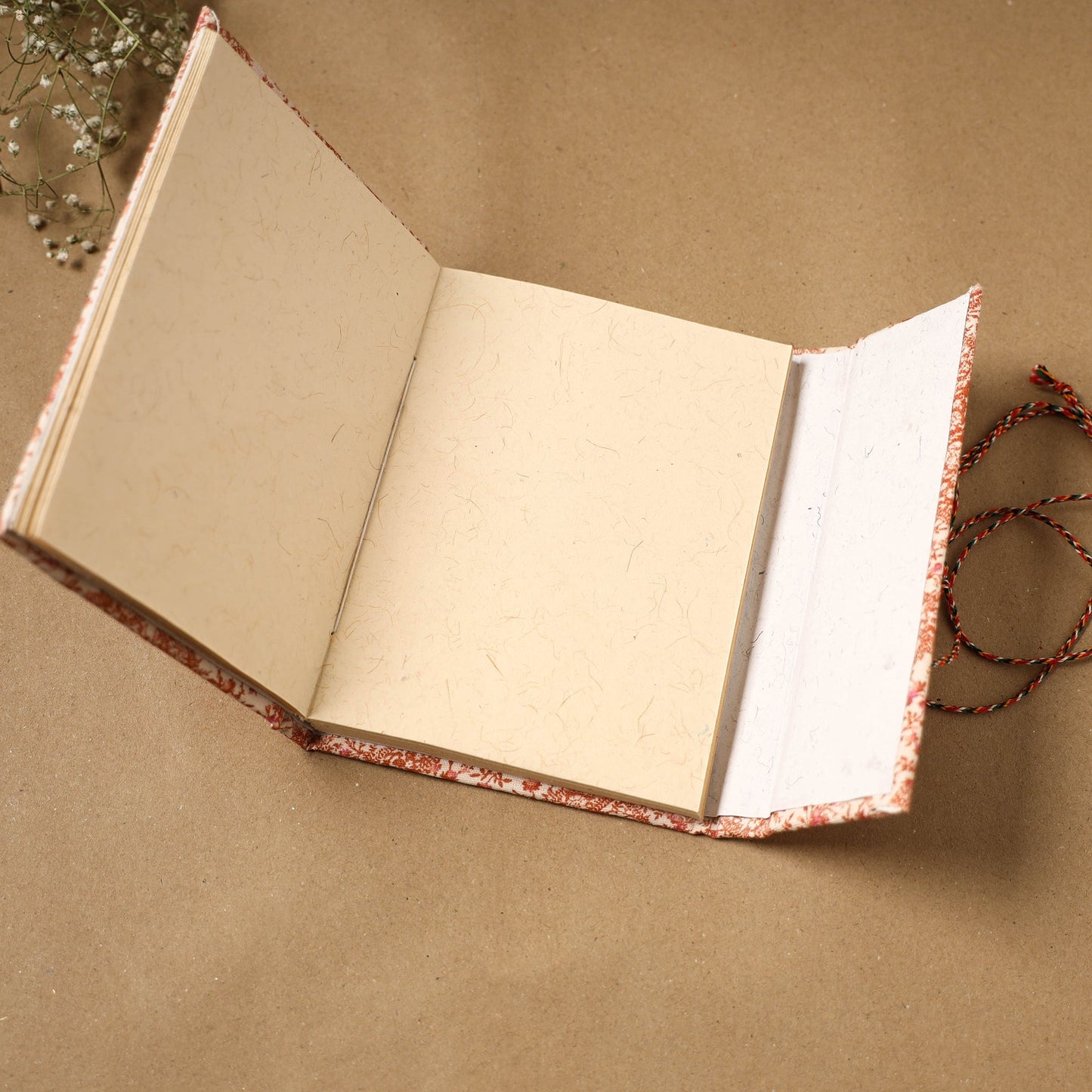 Printed fabric cover handmade paper notebook with thread