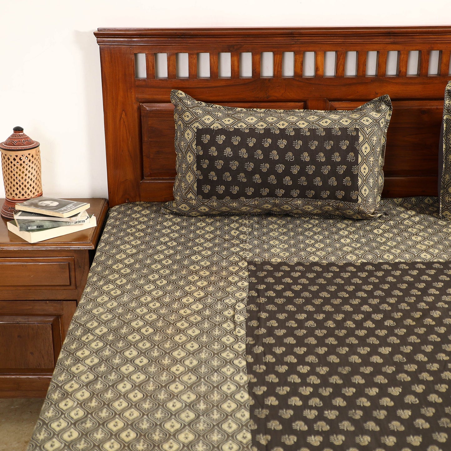 Buy Ajrakh Block Printed Patchwork Cotton Double Bed Cover with Pillow Covers Online at iTokri.com