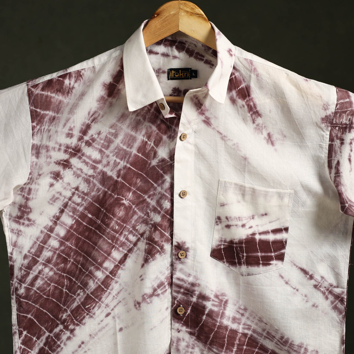 Brown - pure cotton half sleeve tie-dye men shibori shirt