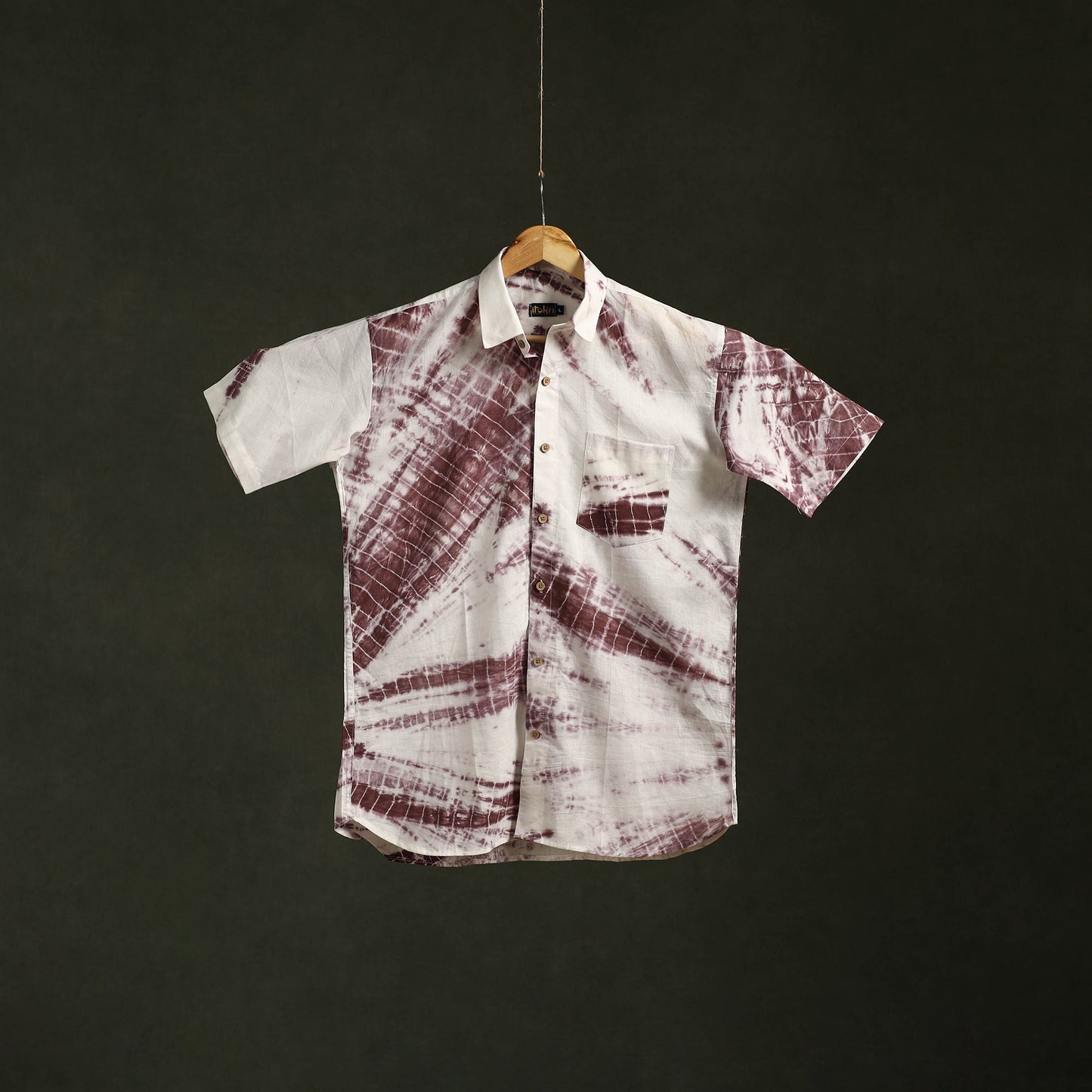 Brown - pure cotton half sleeve tie-dye men shibori shirt