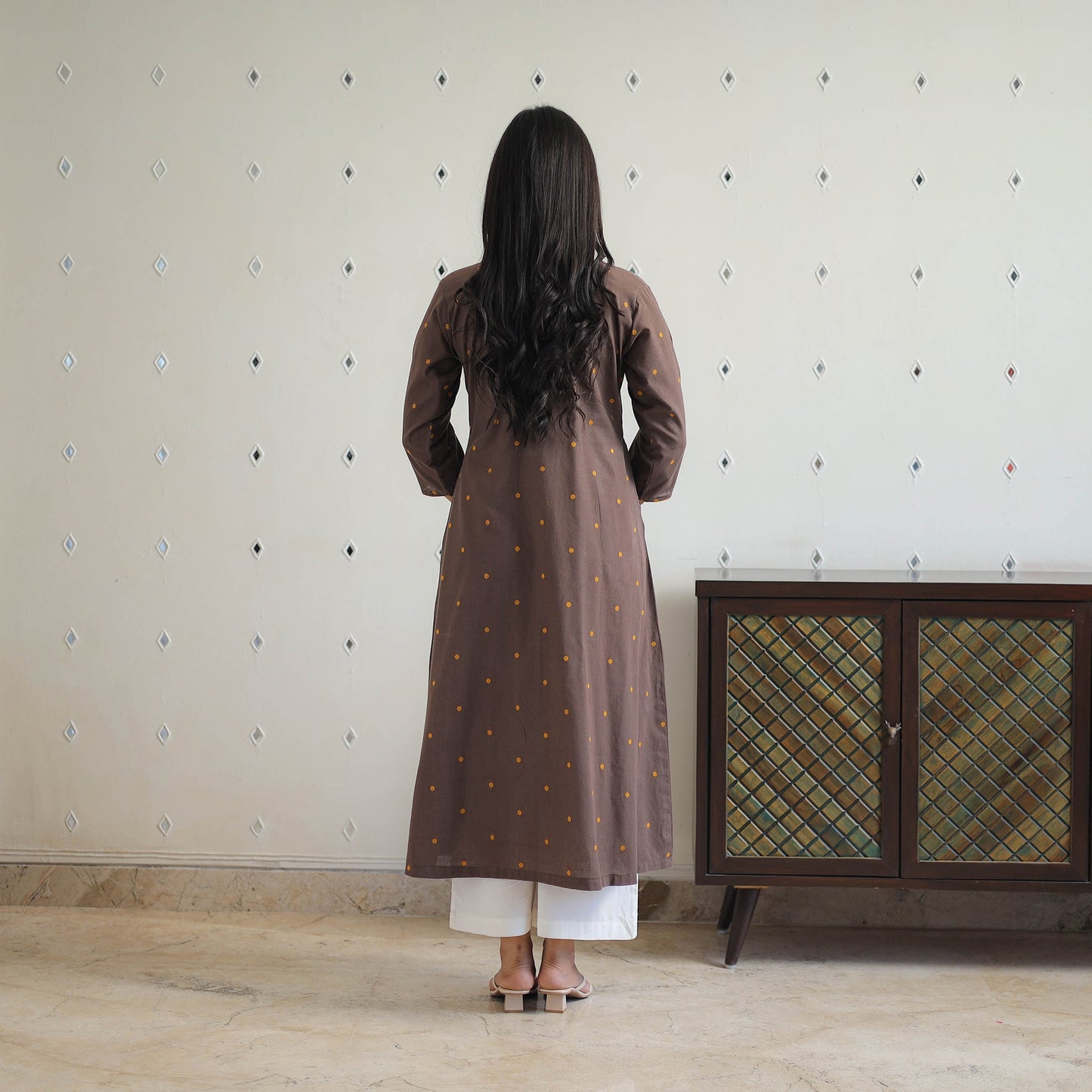 Buy Brown Pure Cotton A-Line Jacquard Kurta for Women