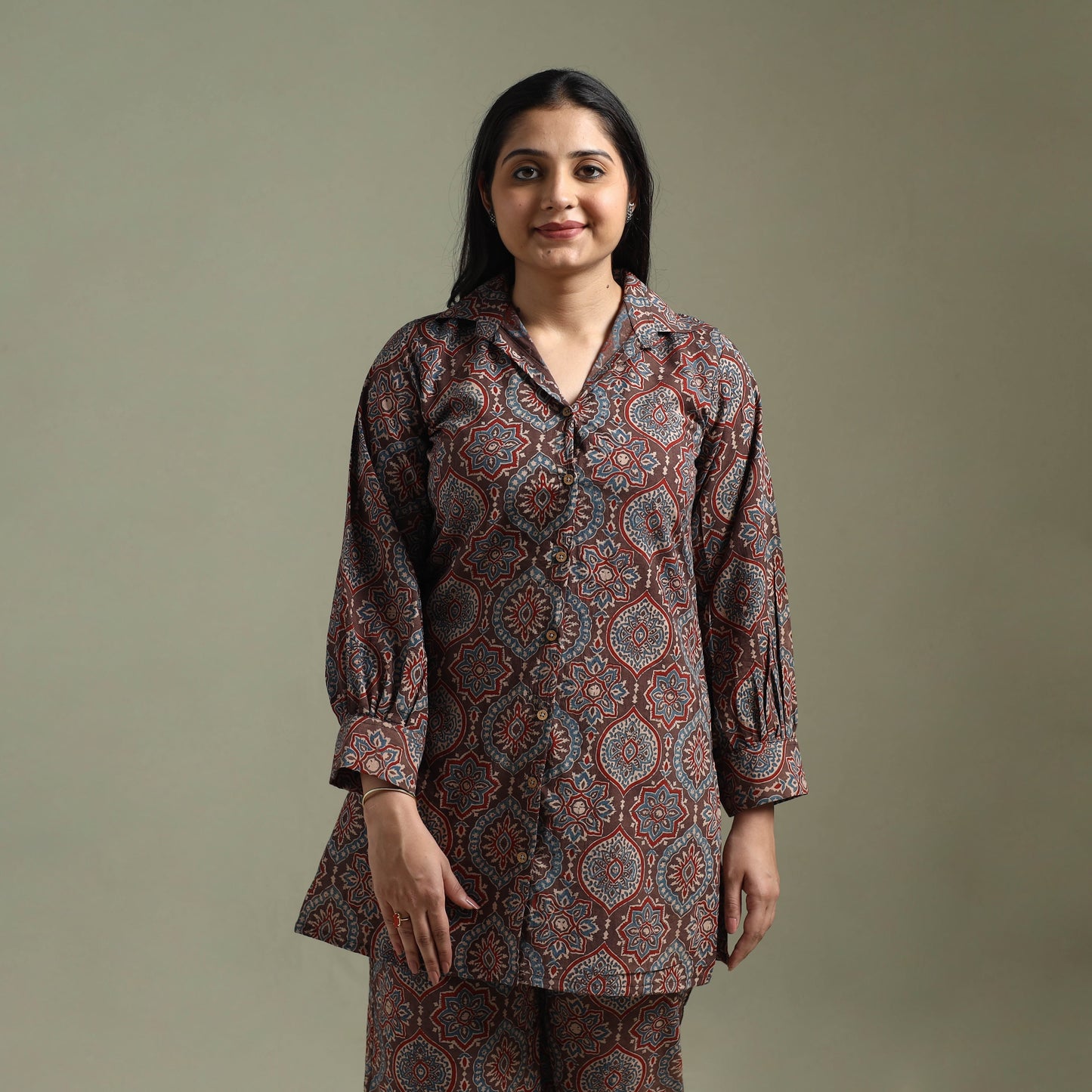Pure cotton natural dyed ajrakh hand block print night suit