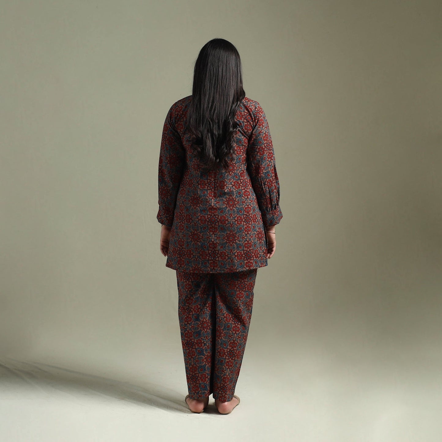 Pure cotton natural dyed ajrakh hand block print night suit