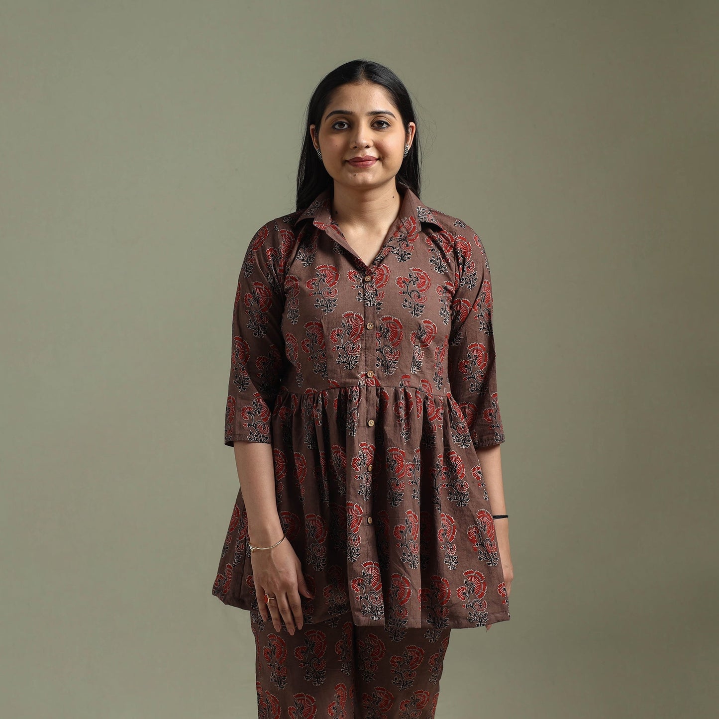 Pure cotton natural dyed ajrakh hand block print night suit