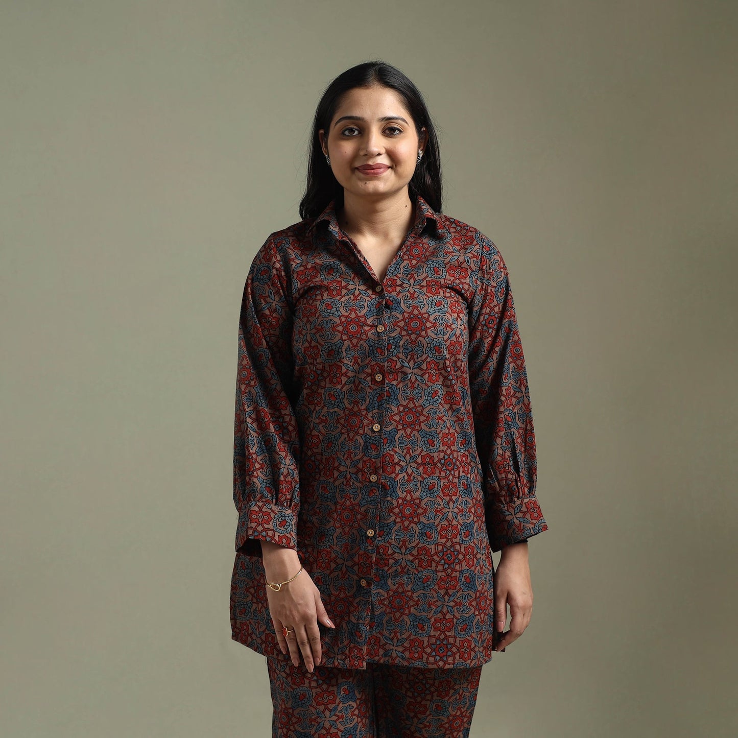 Pure cotton natural dyed ajrakh hand block print night suit