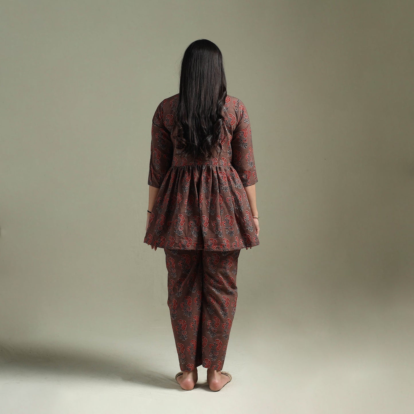 Pure cotton natural dyed ajrakh hand block print night suit
