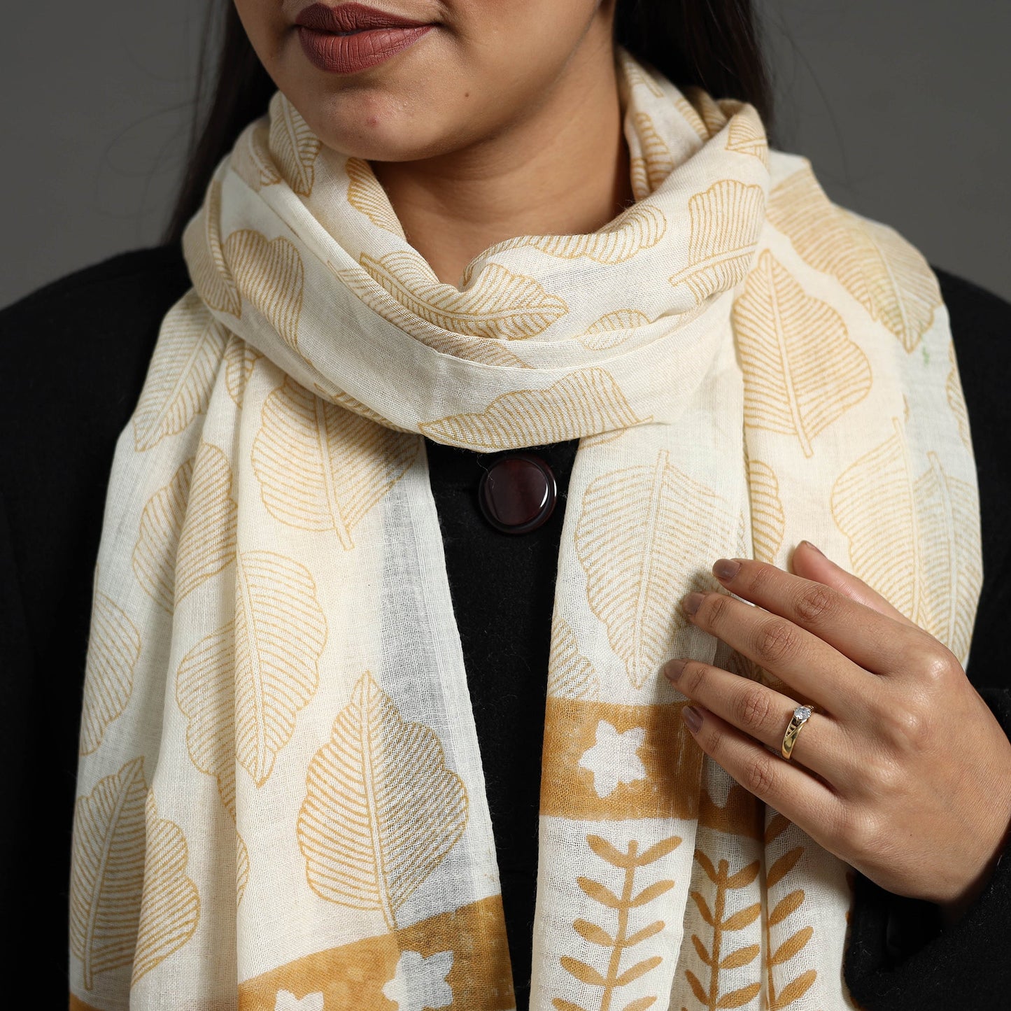 Pure Wool Block Print Brown Sanganeri Stole