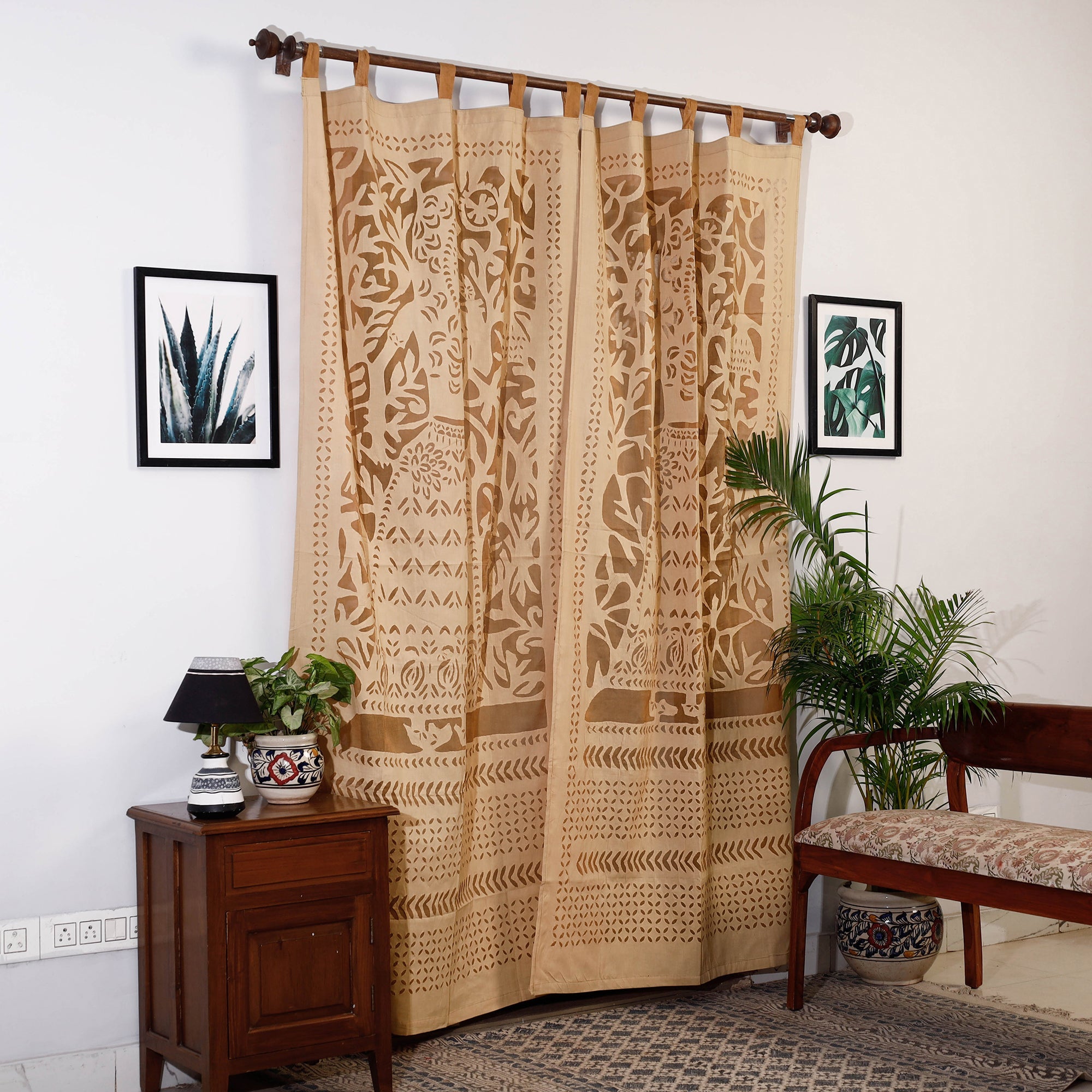 Pink - Square Cutwork Cotton Barmer Applique Door Curtain