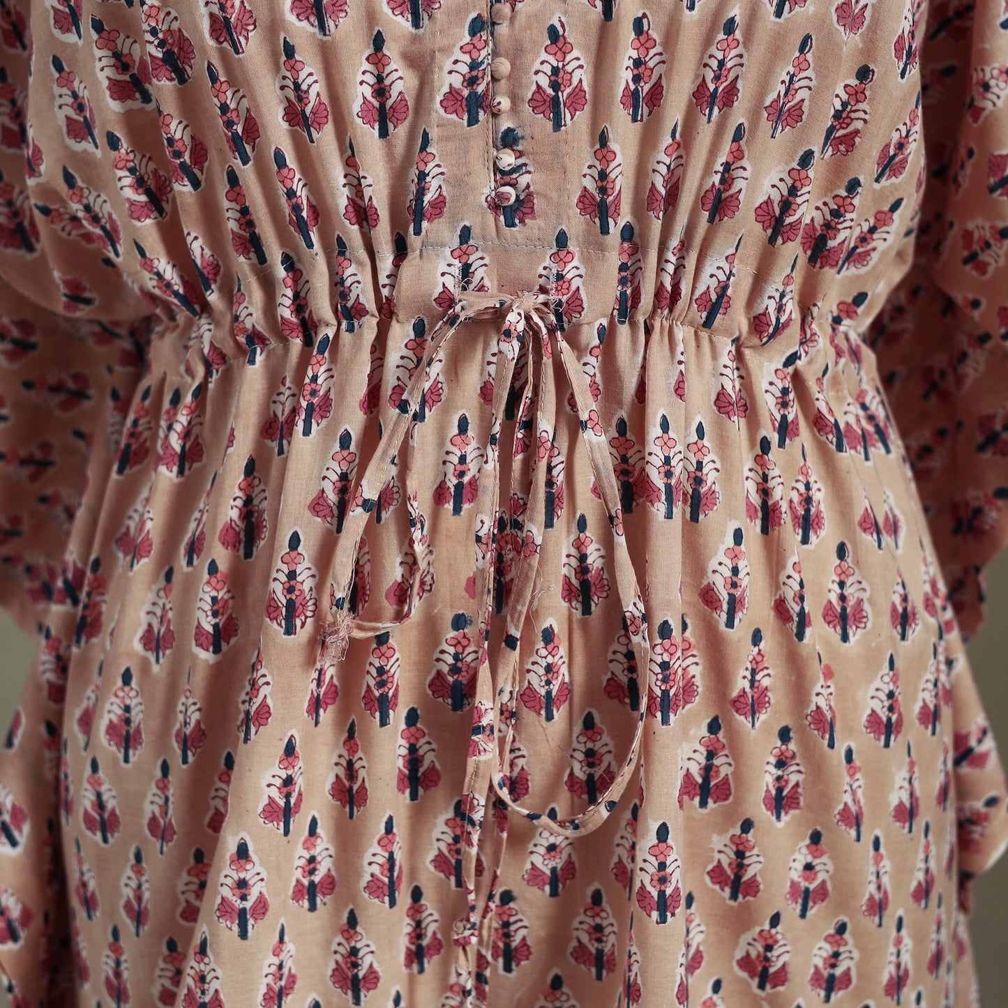 Peach Sanganeri Block Print Cotton Kaftan (Medium)
