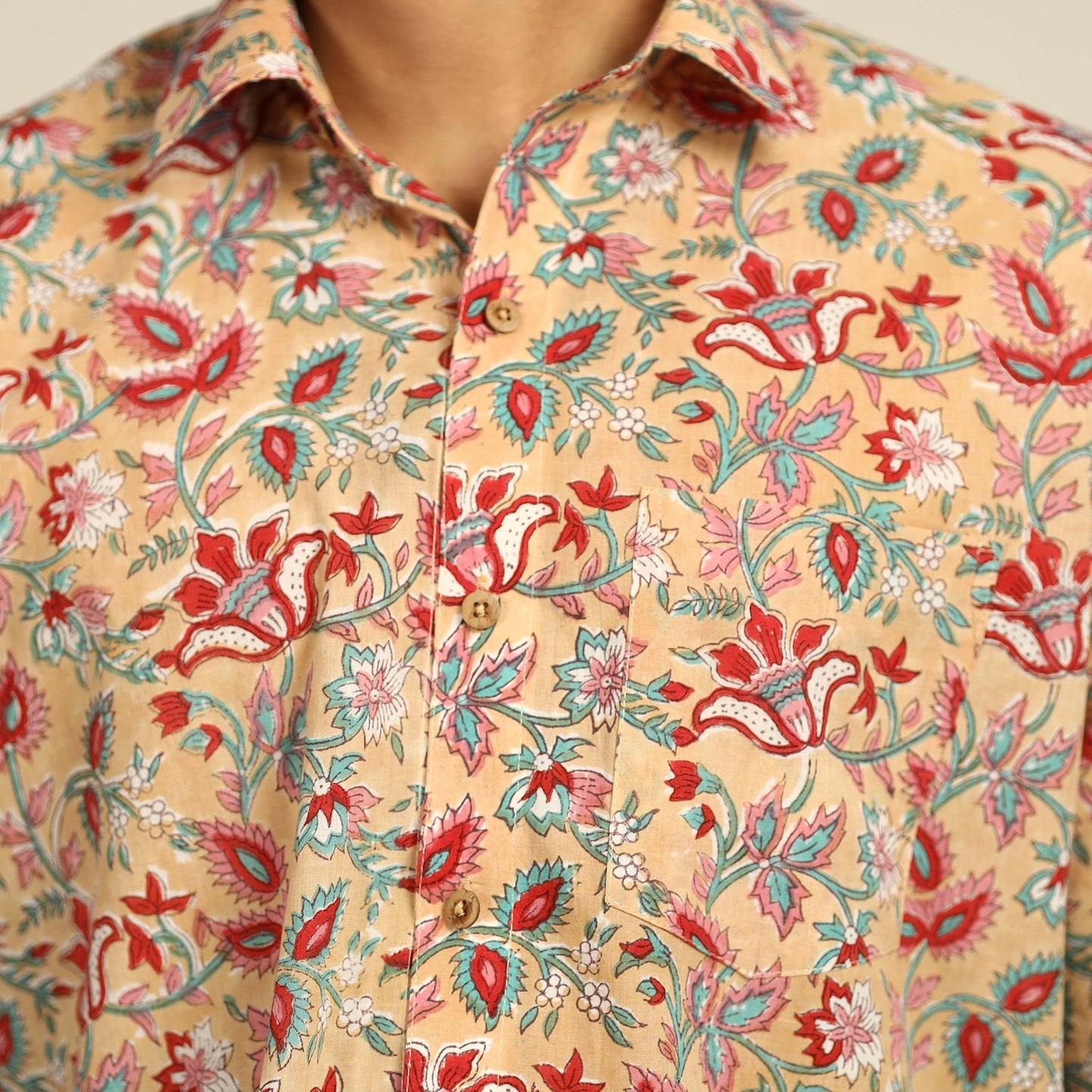 Sanganeri Block Printed Cotton Men Full Sleeve Shirt 04
