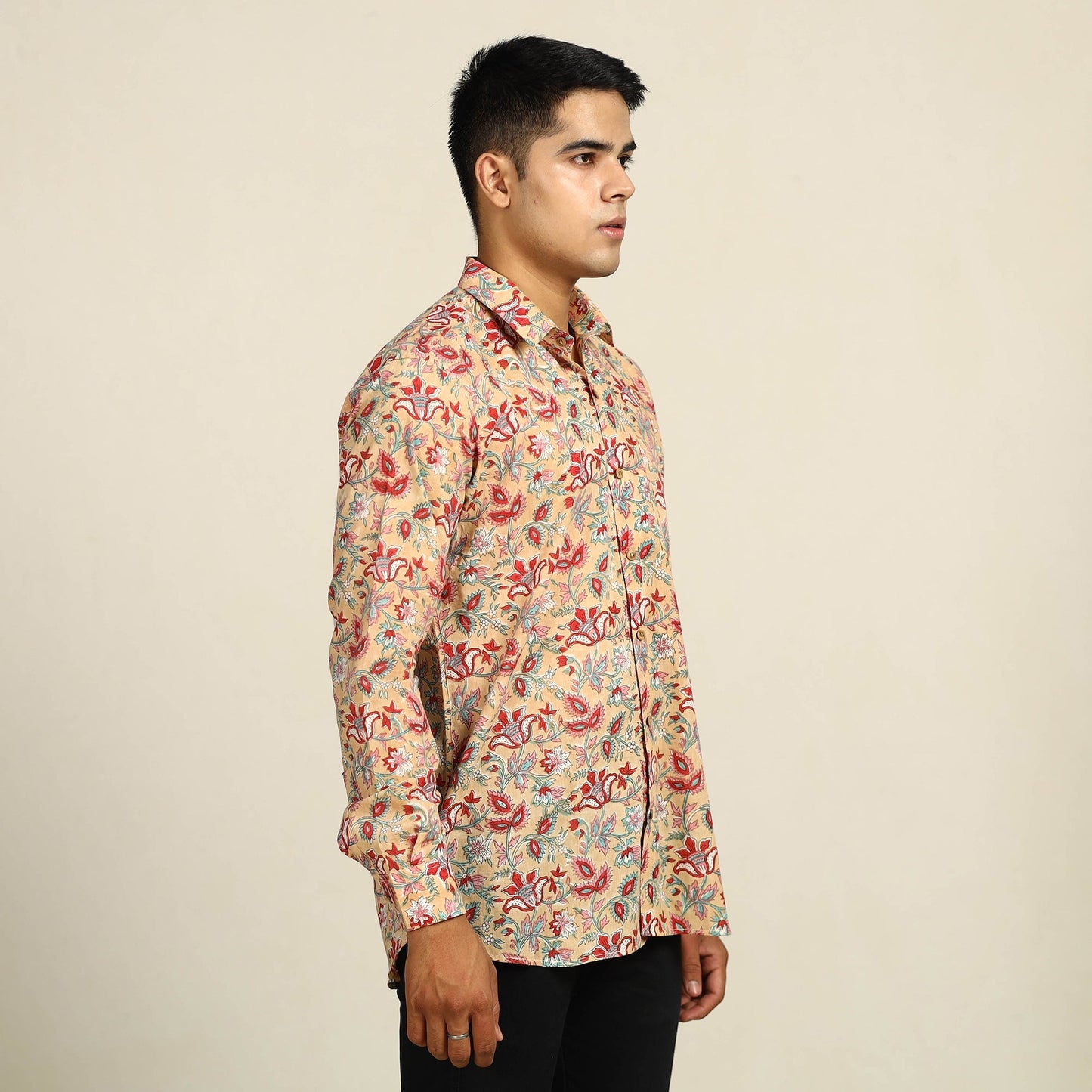 Sanganeri Block Printed Cotton Men Full Sleeve Shirt 04