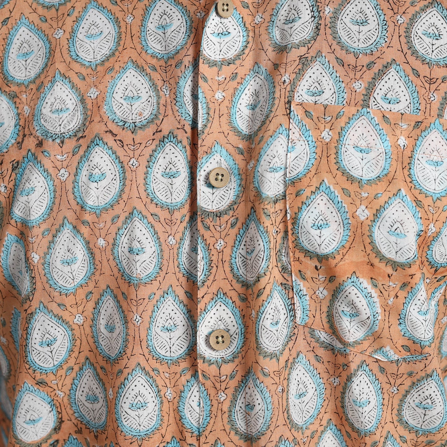 Brown Sanganeri Block Printed Cotton Men Full Sleeve Shirt