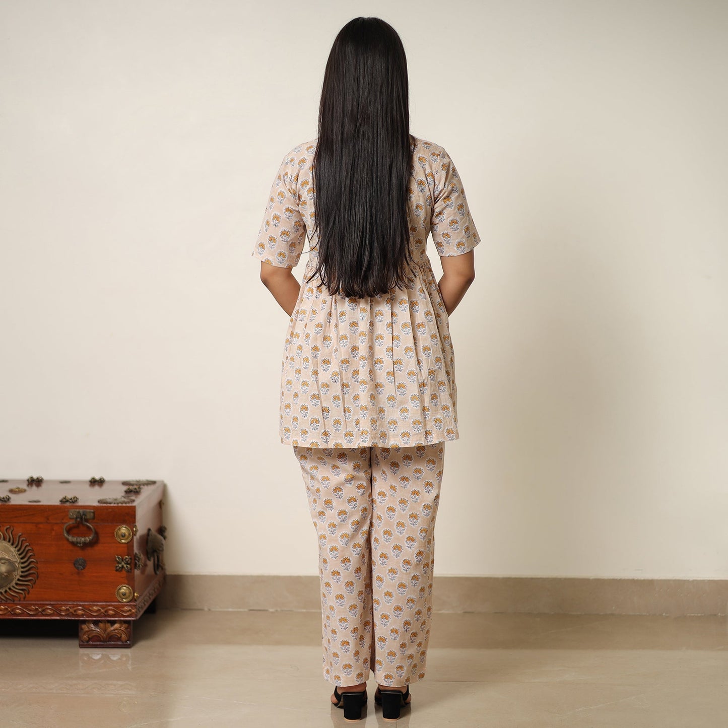 Brown - sanganeri block printed cotton co-ord set 20