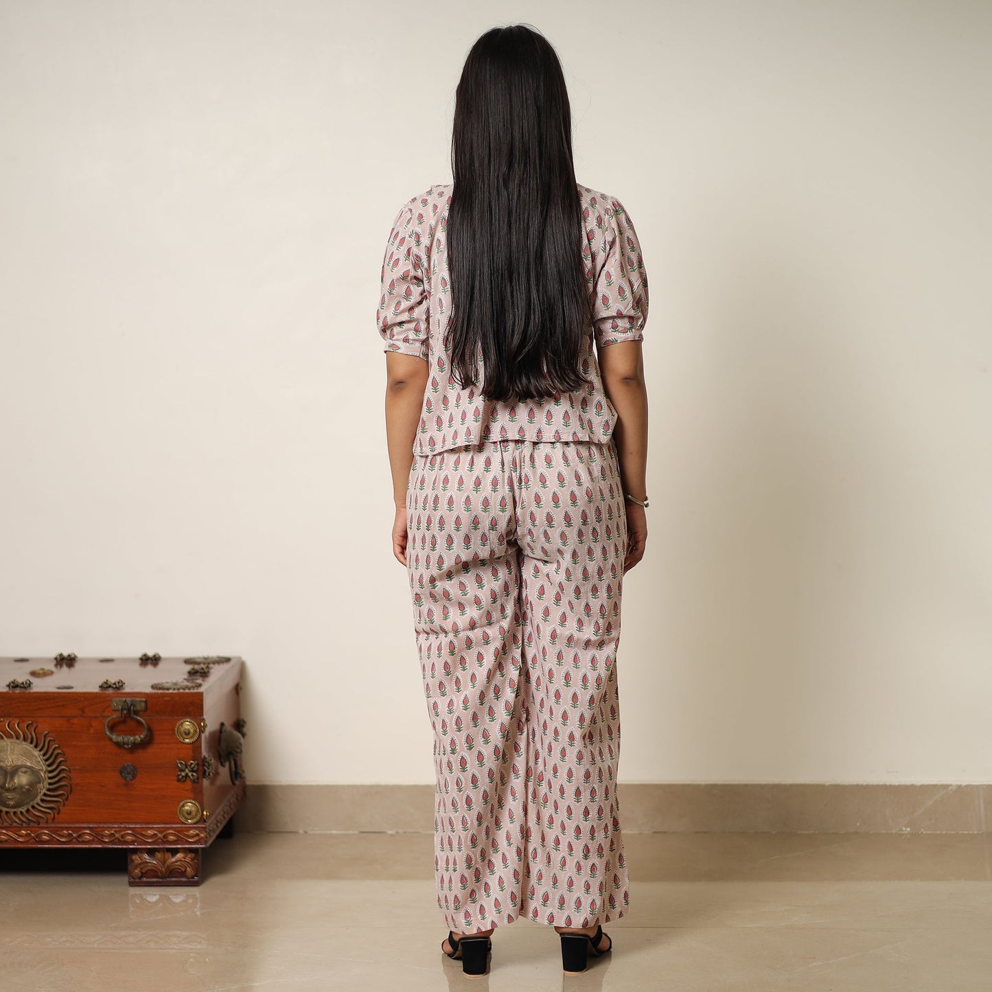 Brown - sanganeri block printed cotton co-ord set 26