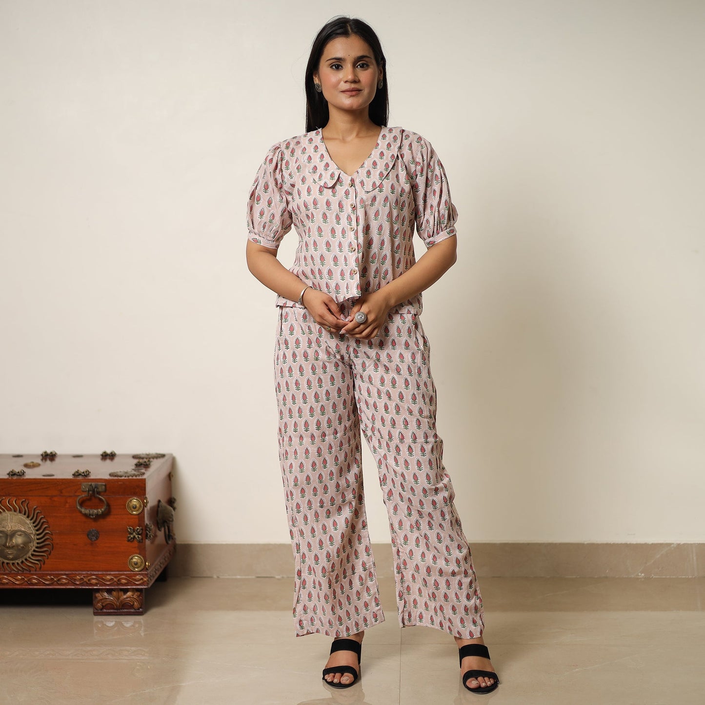 Brown - sanganeri block printed cotton co-ord set 26
