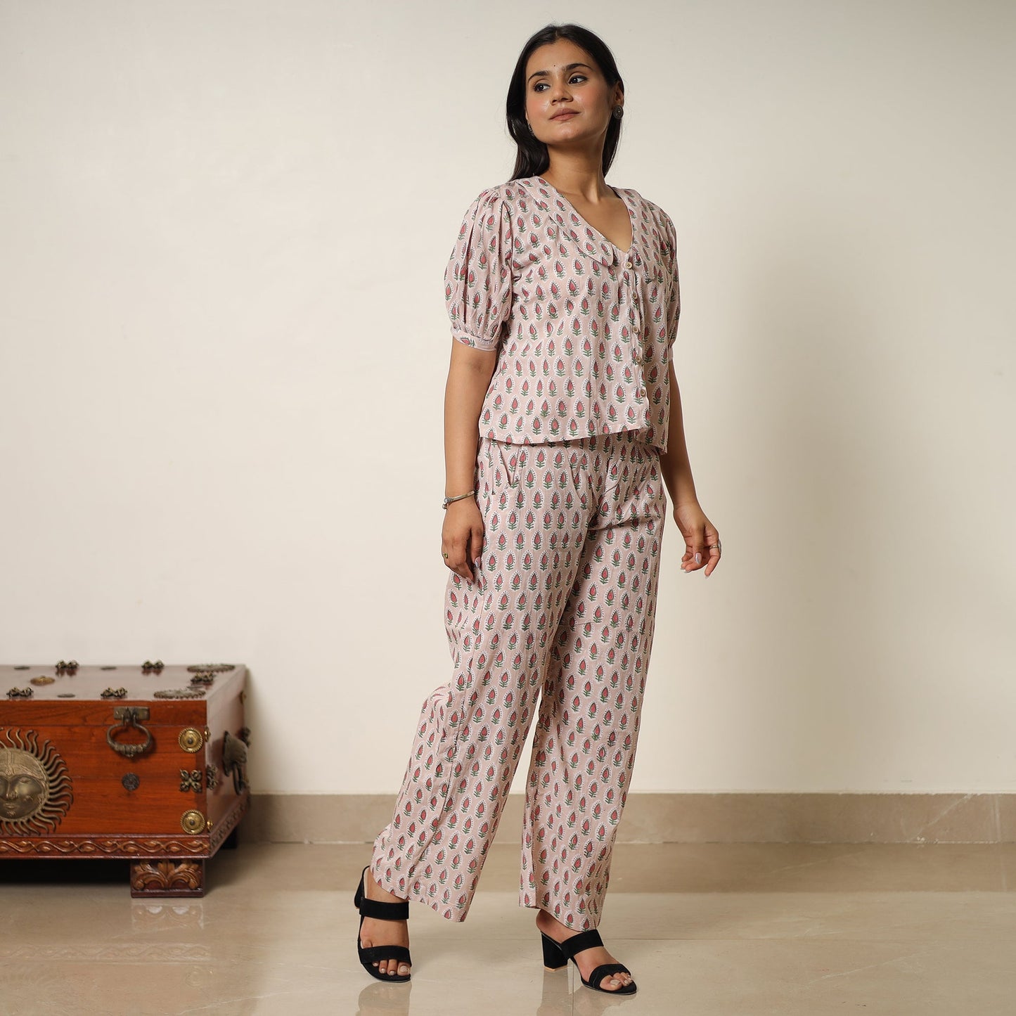 Brown - sanganeri block printed cotton co-ord set 26