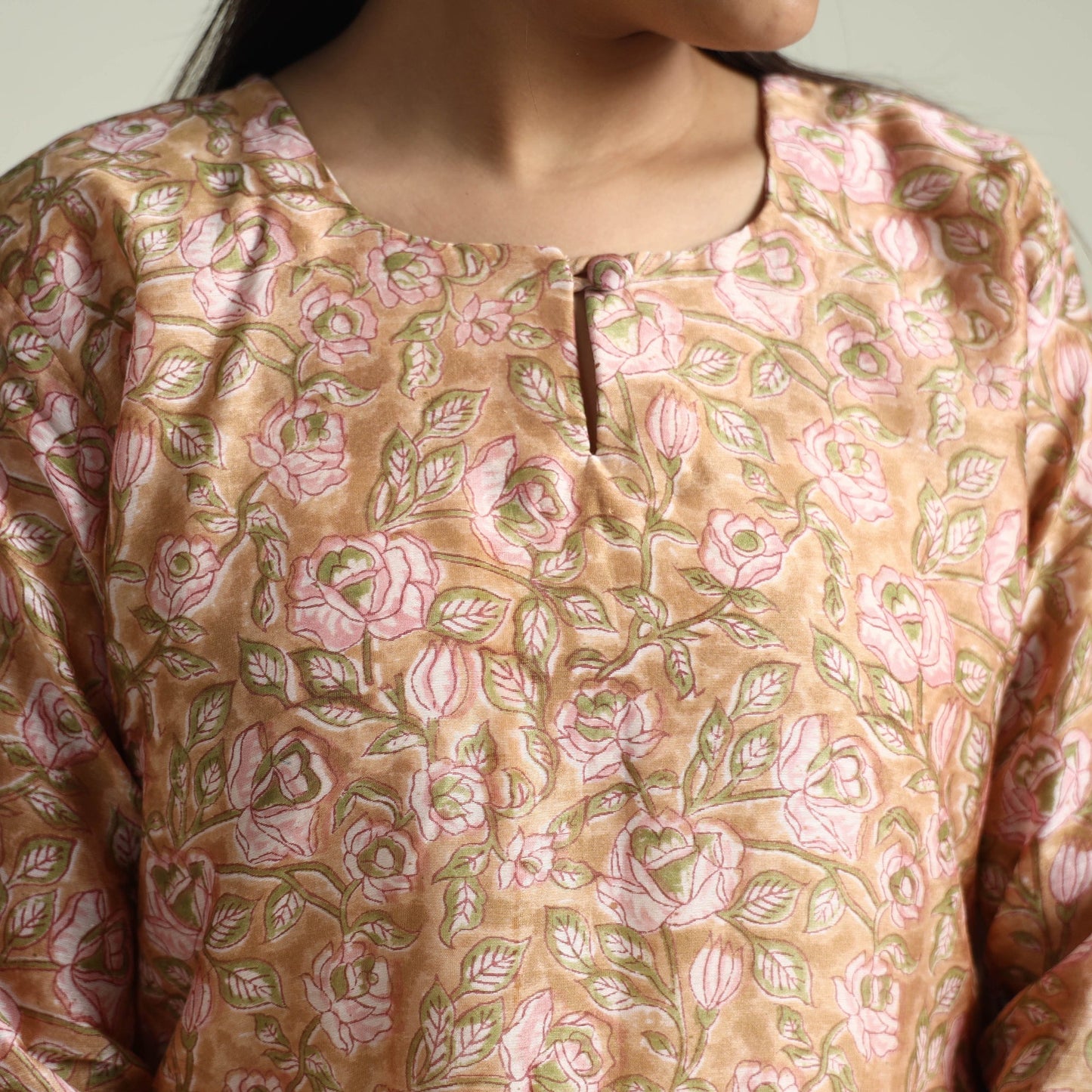 Sanganeri Block Printed Maheshwari Silk Kurta with Palazzo & Dupatta Set