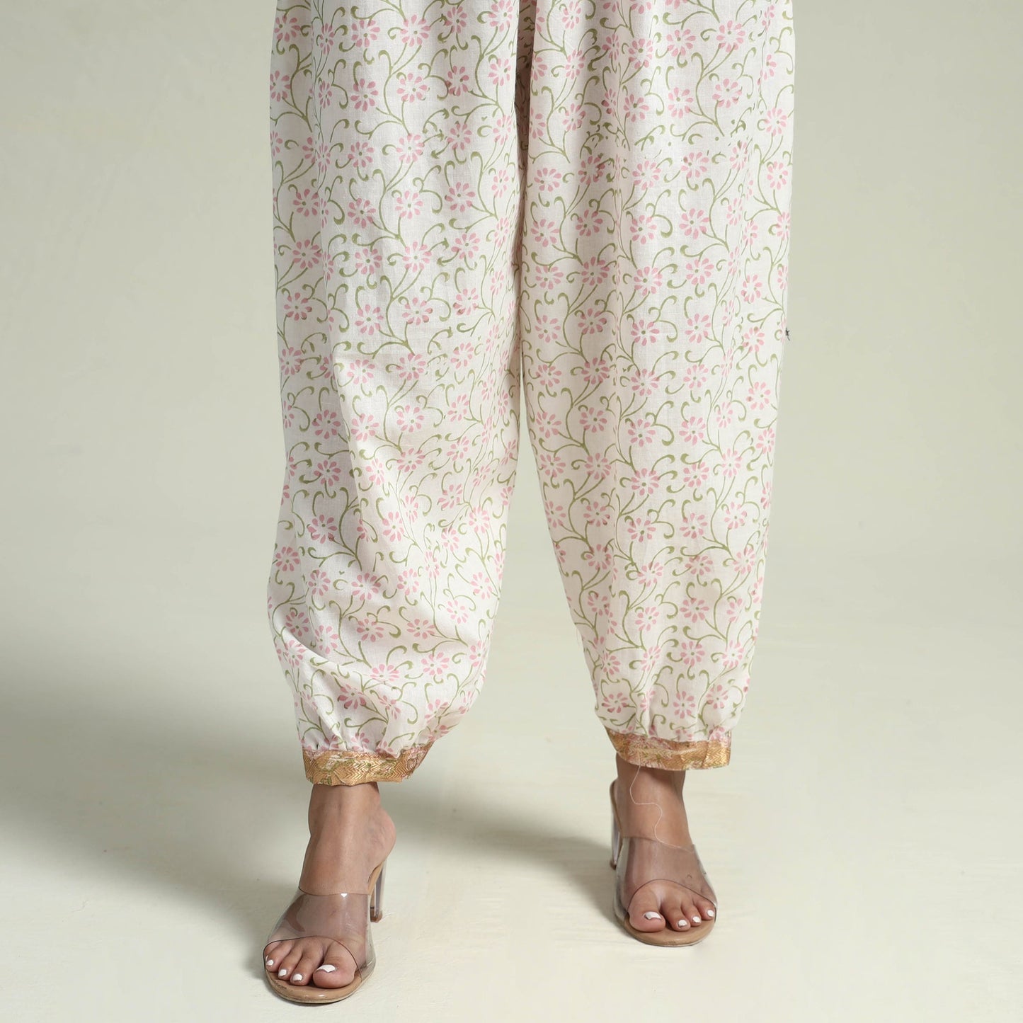 Sanganeri Block Printed Maheshwari Silk Kurta with Palazzo & Dupatta Set