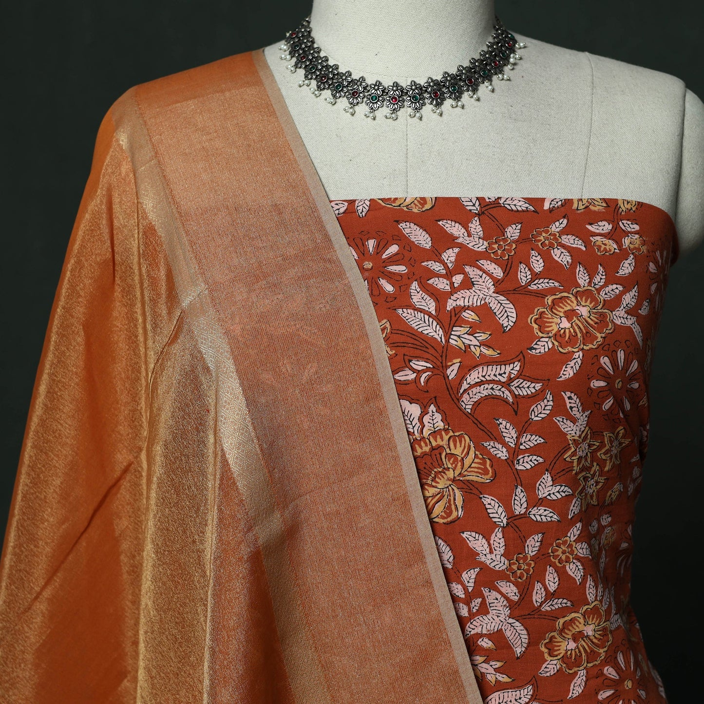 Sanganeri hand block print cotton 2pc unstitched dress
