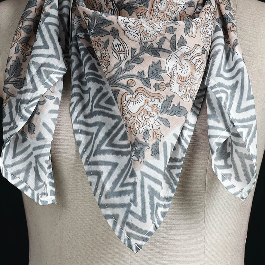 Sanganeri hand block print cotton scarf 12 - handcrafted
