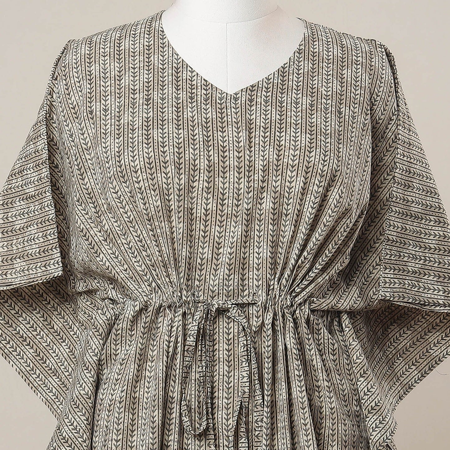 Hand Block Printed Cotton Kaftan with Tie-Up Waist
