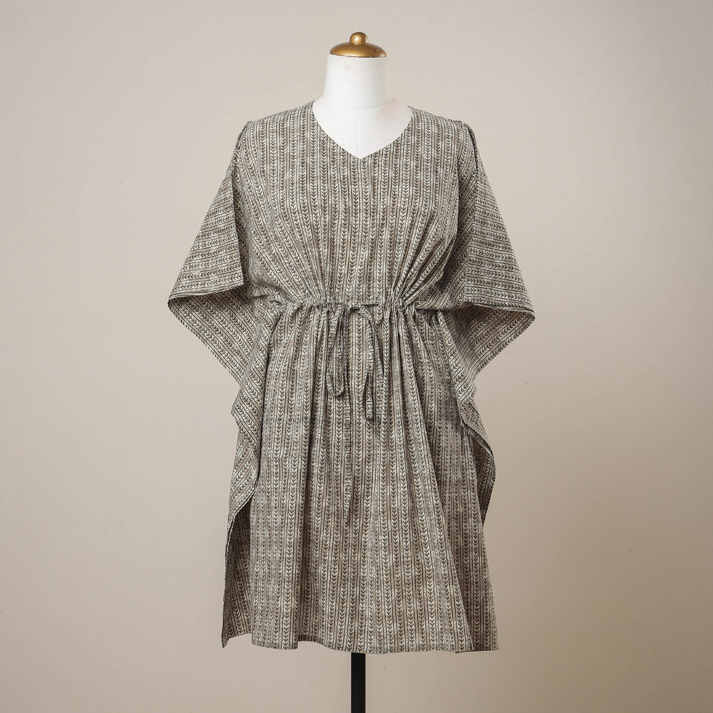 Hand Block Printed Cotton Kaftan with Tie-Up Waist