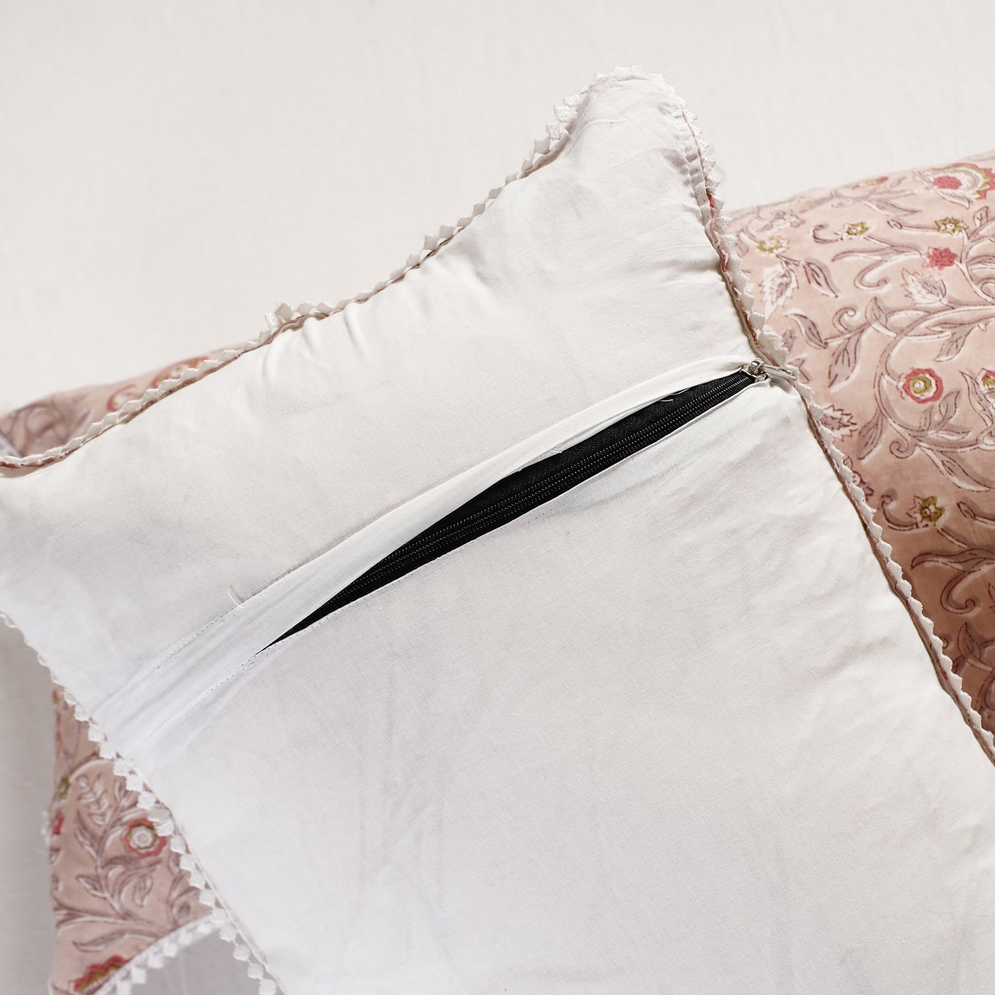BuySanganeri Block Printed Cotton Pillow Cover With Lace (26 x 16 in) - Set of 2